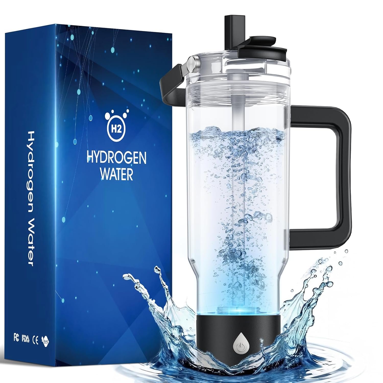 Hydrogen Water Bottle Generator 26OZ, Up to 6000PPB, SPE/PEM Tech, 3-Min Fast Hydrogen Water, 2-in-1 Detachable Base, Dual Spout, Fits Water Bottle Mouths, Portable for Car/Gym/Travel (Black)