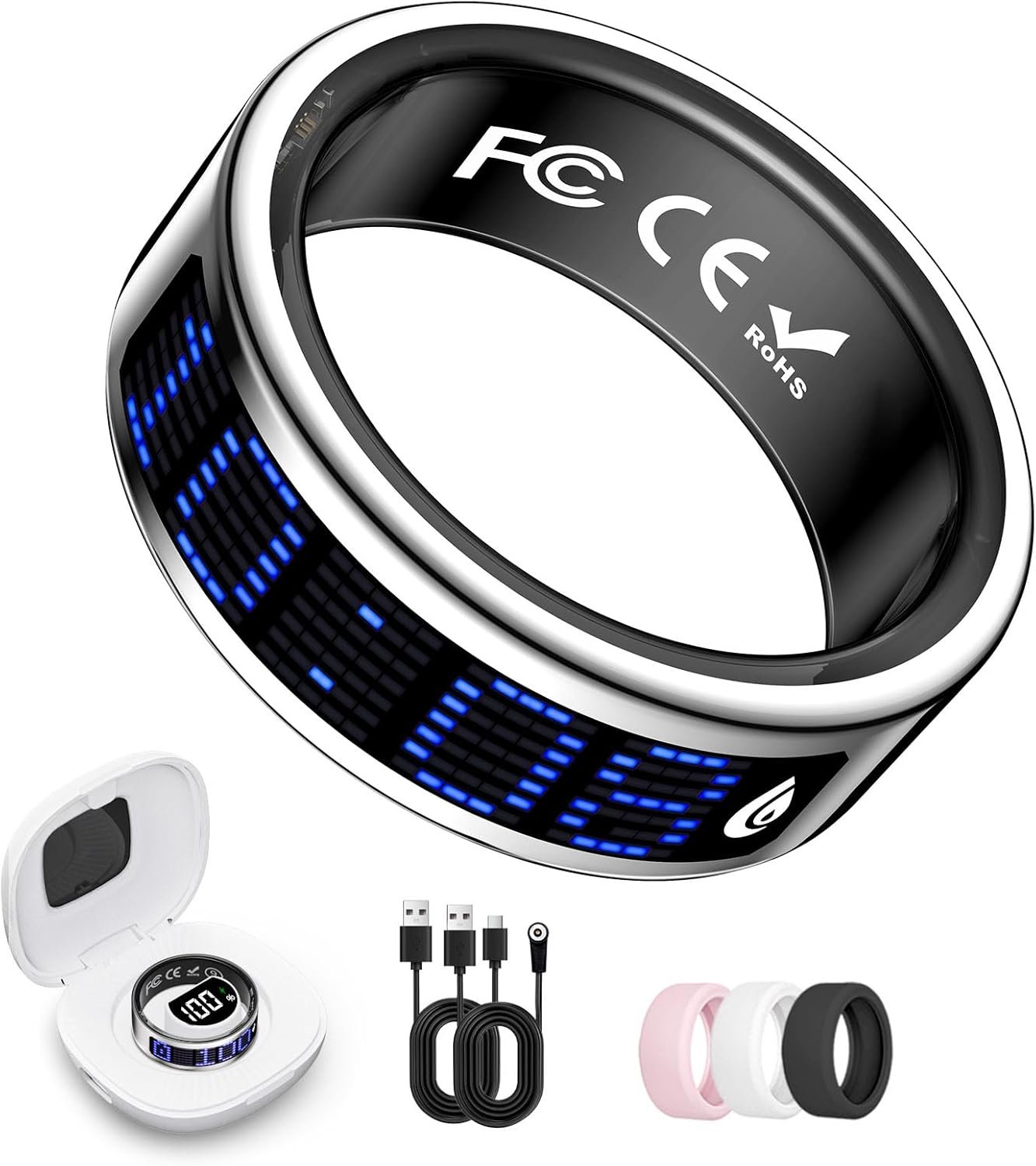 Smart Ring for Women & Men, Fitness & Health Tracker with Display Screen, IP68 Waterproof Smart Rings for Health Monitoring, Fitness Tracker Ring with Call Notification, No App Fees (Pink, 11#)
