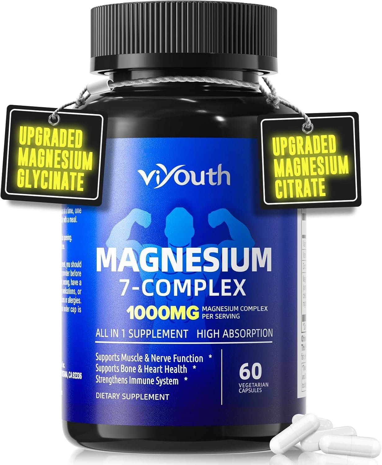 Magnesium 7 Complex Supplement Advanced with 7 Forms of Magnesium (Glycinate, Malate, Chelate, Aspartate, Orotate, Taurine, Citrate), Zinc, Vitamin D3 & Vitamin B6 for Sleep & Muscle, 60 Capsules