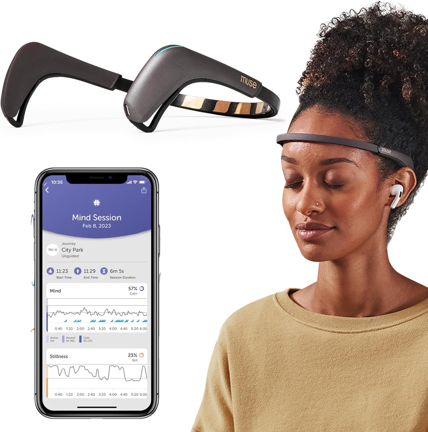 MUSE 2: The Brain Sensing Headband – EEG MUSE Headband Meditation Tracker and Monitor – Multi Sensor Biofeedback Devices for Home Use with Responsive Sound Feedback Guidance – Neurofeedback Devices