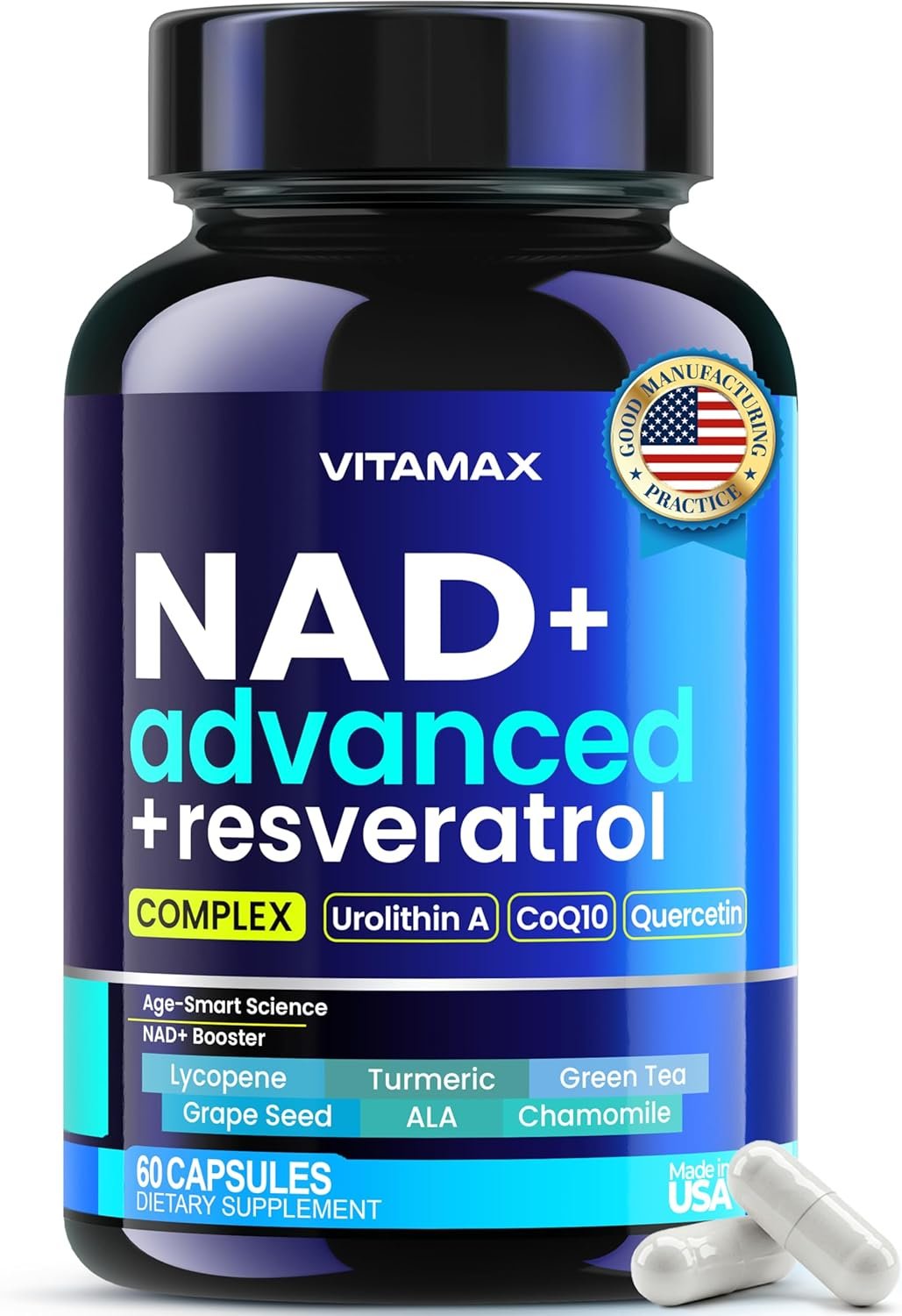 Liposomal NAD+ Supplement Extra Strength | Urolithin A, Resveratrol, CoQ10 – Women & Men – ALA, Green Tea, Quercetin, Lycopene | High Purity, Energy & Regeneration – Made in USA – 60ct