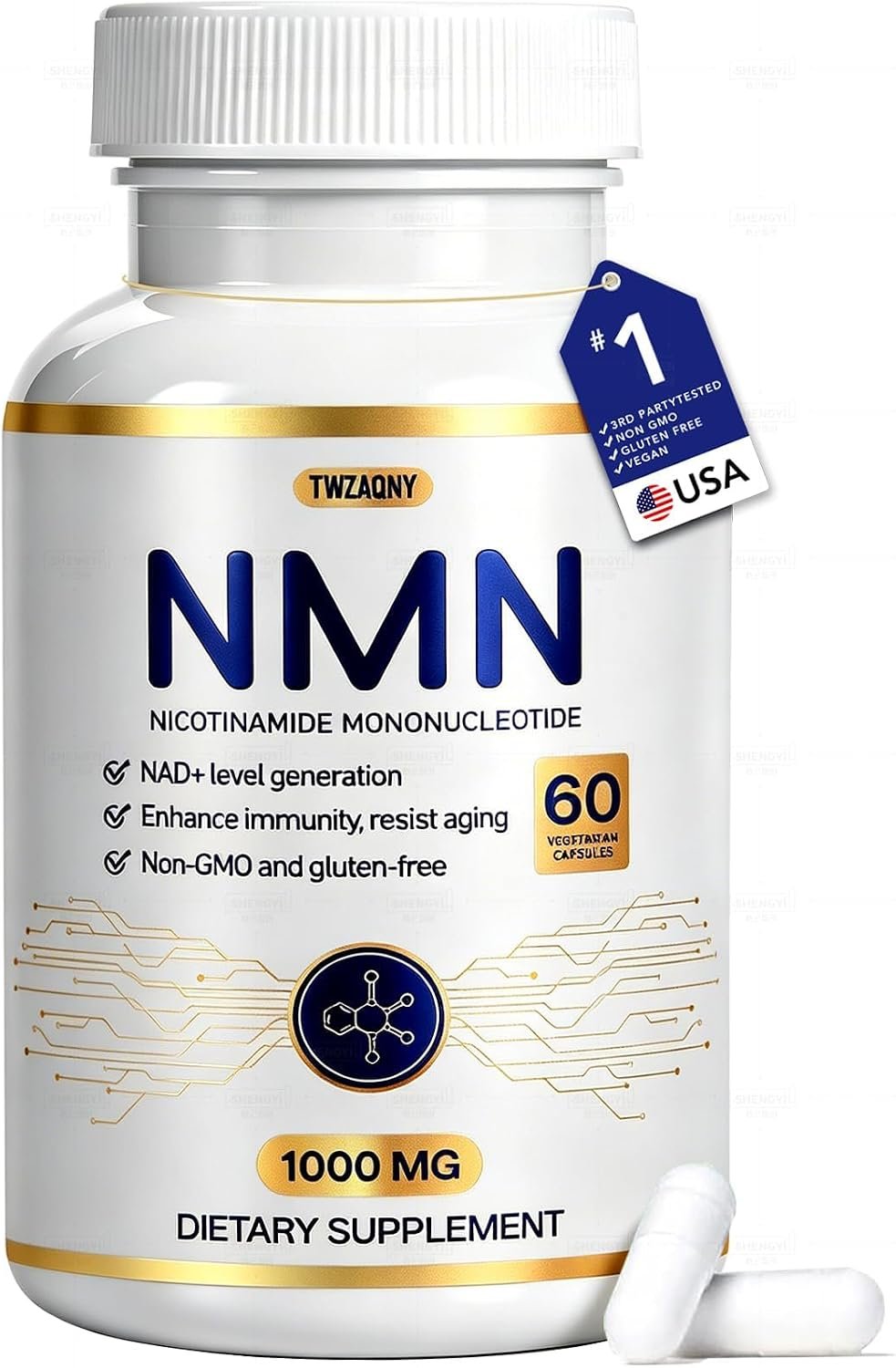 NMN Supplement 1000mg, 10-in-1 Formula with Nicotinamide Mononucleotide, Resveratrol, and NAD+ Precursors for Healthy Anti-Aging, GMP Certified, 60 Capsules (30 Servings)