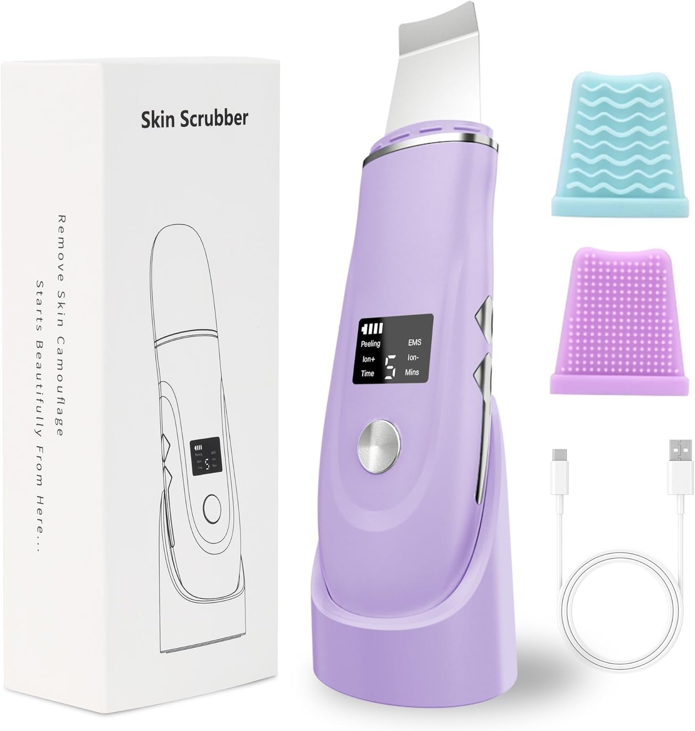 Face Scrubber Skin Spatula – Blackhead Remover Deep Cleansing Tool for Pore Extraction, 4-in-1 Fast Charging Dock Blackhead Remover Face Spatula for Facial Skincare Women Gift (Purple)