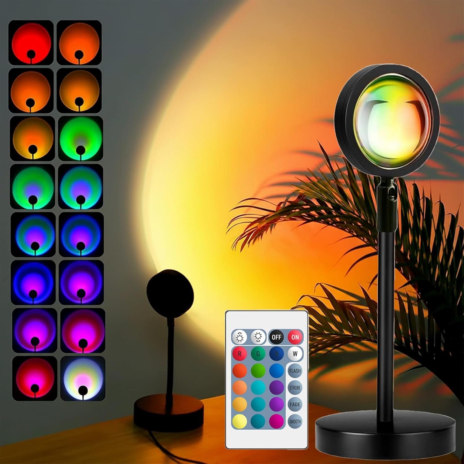 JIMEI Sunset Lamp Projector Led Lights for Bedroom Night Light RGB Lights Sun Sunlight Sunrise Lamp 10w 180° Rotation Mood Lighting Home Room Decor Gifts for Women,Desktop Remote