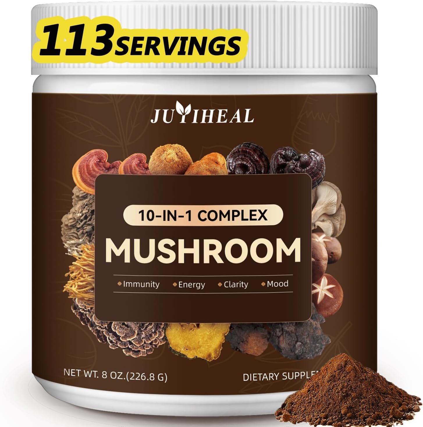 10-in-1 Mushroom Powder, 2000MG Mushroom Complex – Lions Mane, Reishi, Shiitake, Chaga, Turkey Tail, Cordyceps, Maitake & More, Mushroom Blend Powder for Energy, Memory, Focus, 8oz
