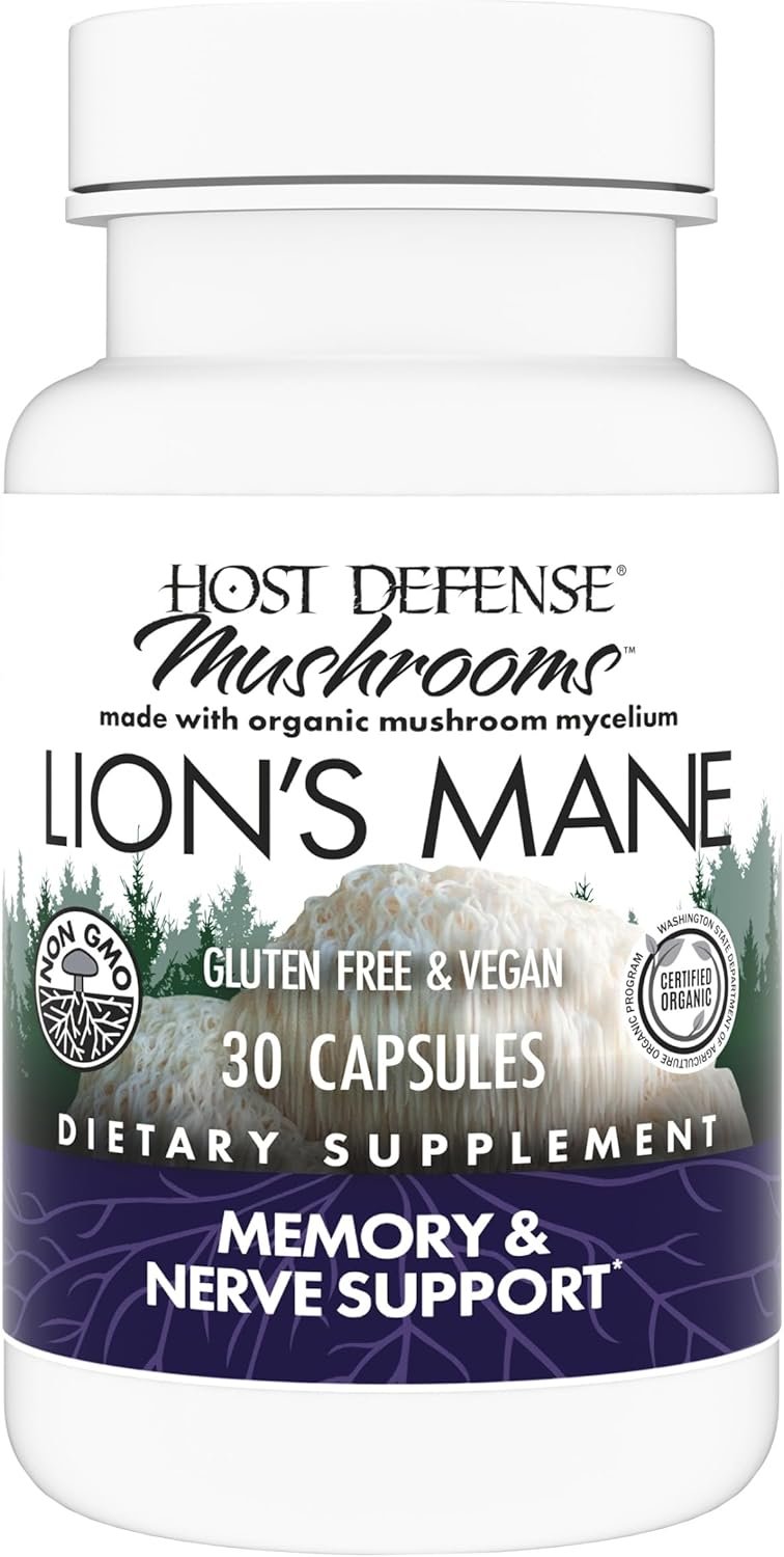 Host Defense Mushrooms Lion’s Mane – Brain Health Support Supplement for Focus & Memory Function – Immune & Nervous System Support Supplement- 30 Capsules