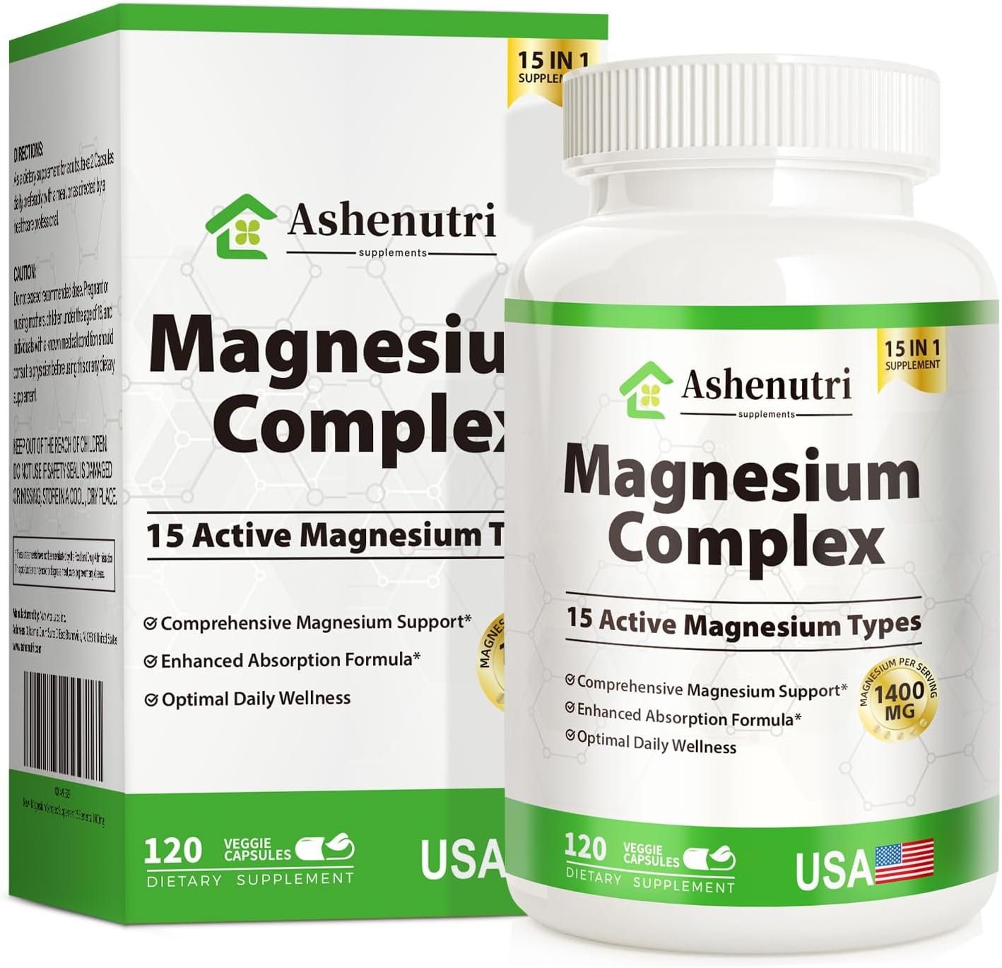 Magnesium Complex with 15 Types Magnesium Glycinate Citrate Malate Taurate Oxide Carbonate Chloride Orotate Magnesio Muscle, Heart, Relaxation & Nerves 120 Vegan Capsules, 60-Day Supply
