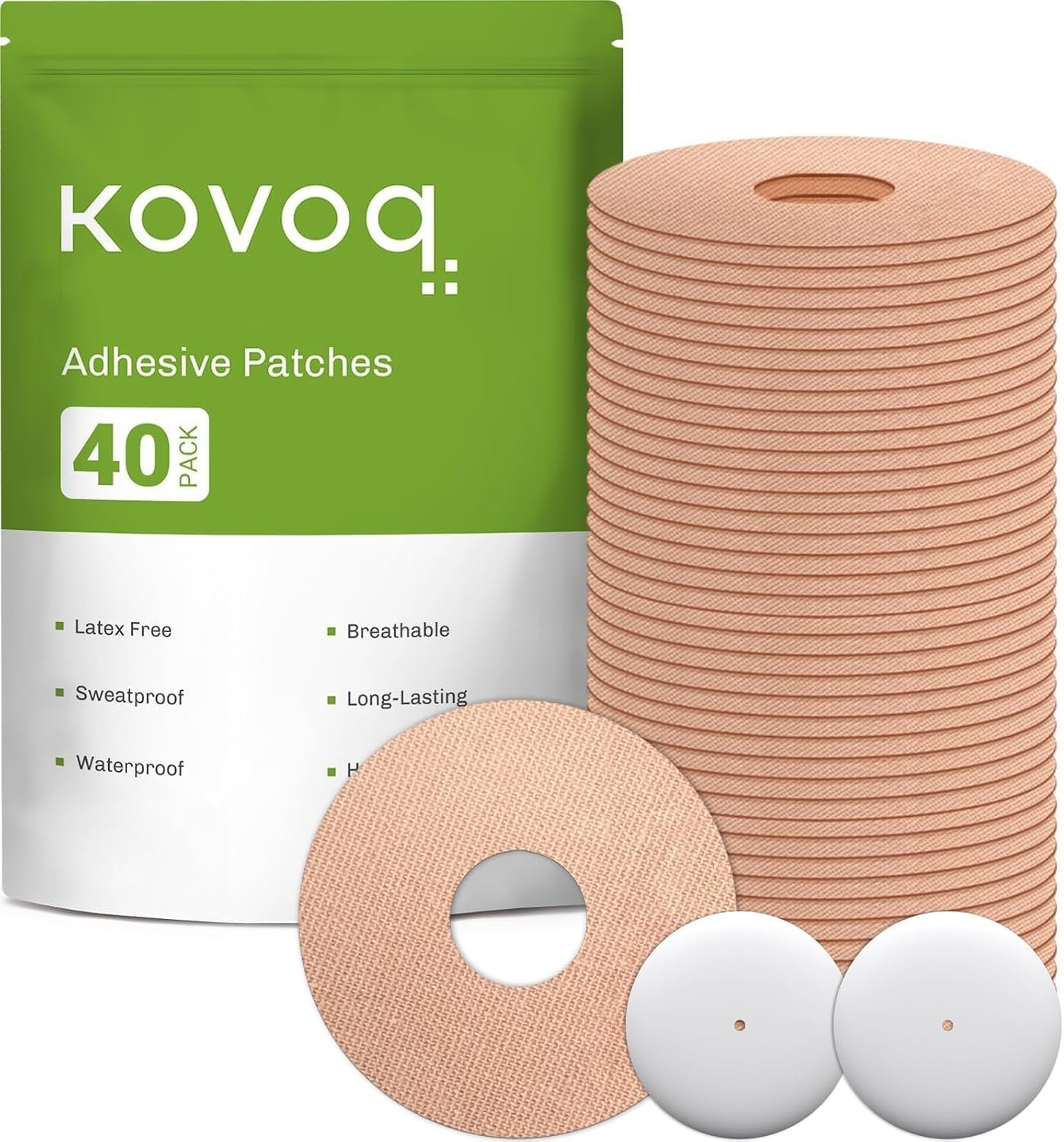 40-Pack Adhesive Patches for Libre 2 & Plus & Lingo, Medtronic Guardian 4 & Simplera, Insulin Pumps, Waterproof Universal CGM Patches, 2 Reusable Protective Hardshell Covers, Latex-Free (TAN)