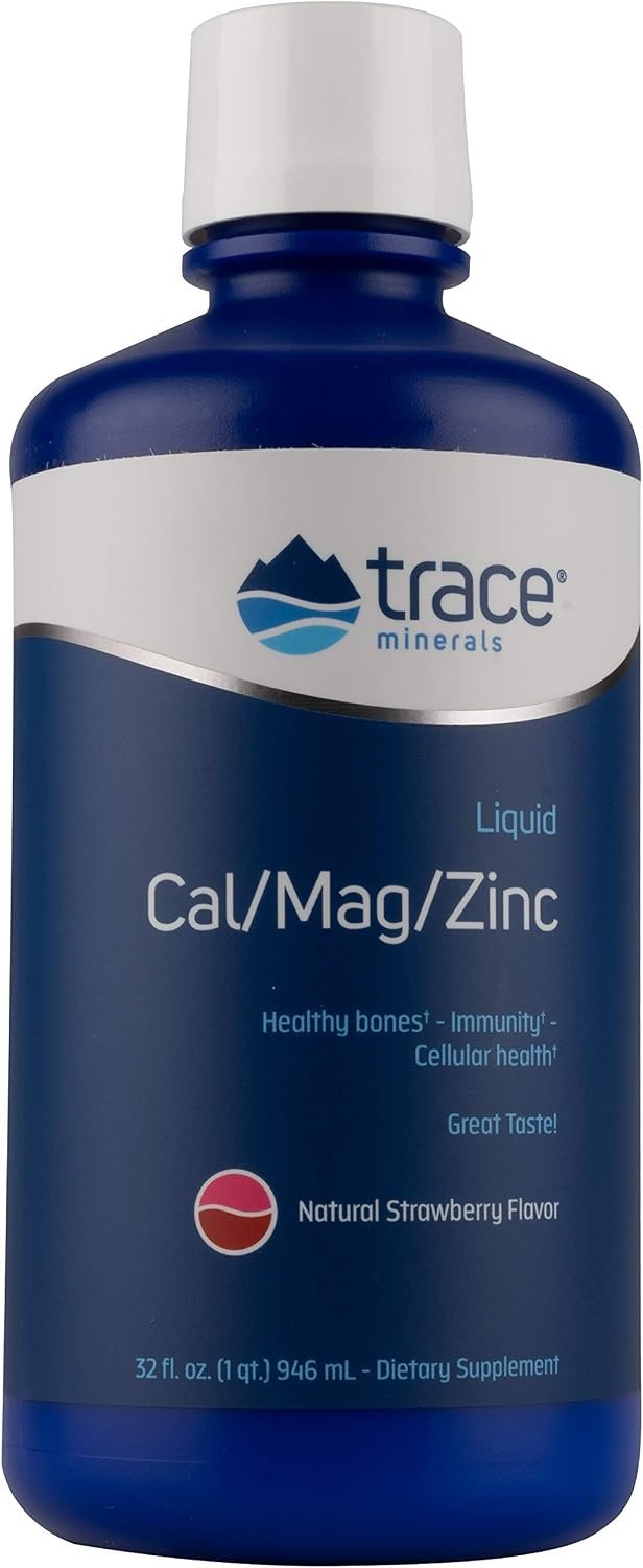 Trace Minerals | Liquid Cal/Mag/Zinc | Calcium, Magnesium, Zinc, Vitamin D3 | Dietary Supplement Supports Tissue, Muscle, and Bone Density (30 Fl Oz, Strawberry)