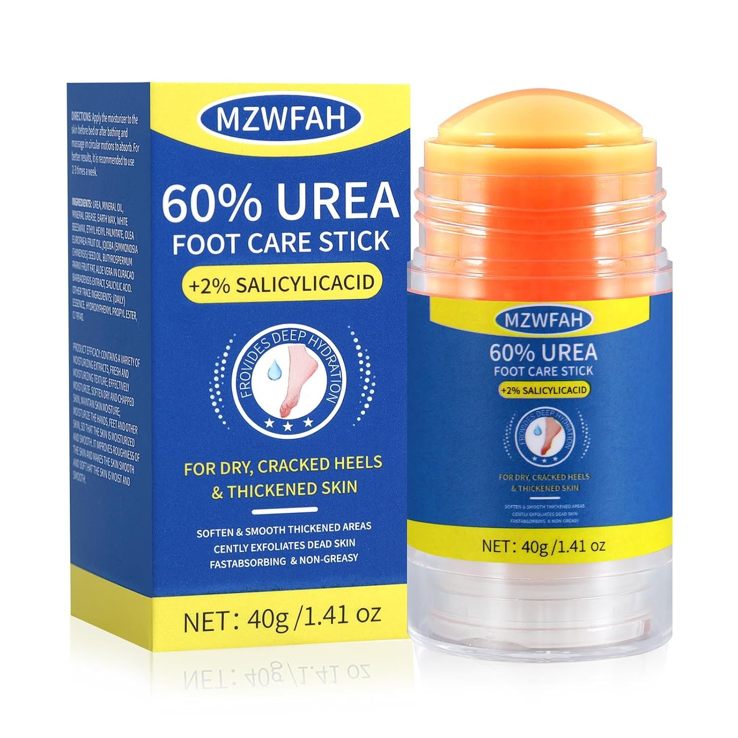 60% Urea Foot Cream Stick for Dry Cracked Heels & Callus Remover, Maximum Strength Cracked Heel Treatment with 2% Salicylic Acid for Seniors, Women, Hands, Knees, Elbows, 1.4oz