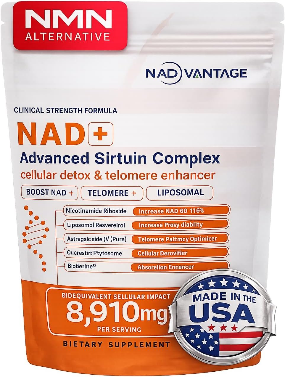 NAD+ 5D Matrix – High Potency NAD Precursor – 1000mg Nicotinamide Riboside (NR) + Liposomal Resveratrol – Clean Vegan Formula – Cellular Energy & Immune Support