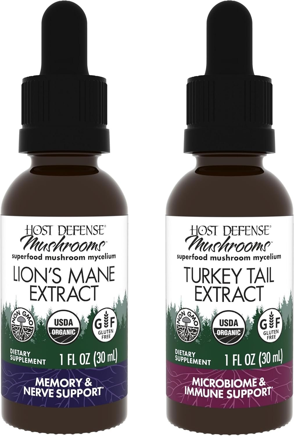 Host Defense Bundle with Lion’s Mane Extract, 1 fl oz & Turkey Tail Extract, 1 fl oz – Support Brain Health, Memory & Focus – Support Digestive Health & Immune Response