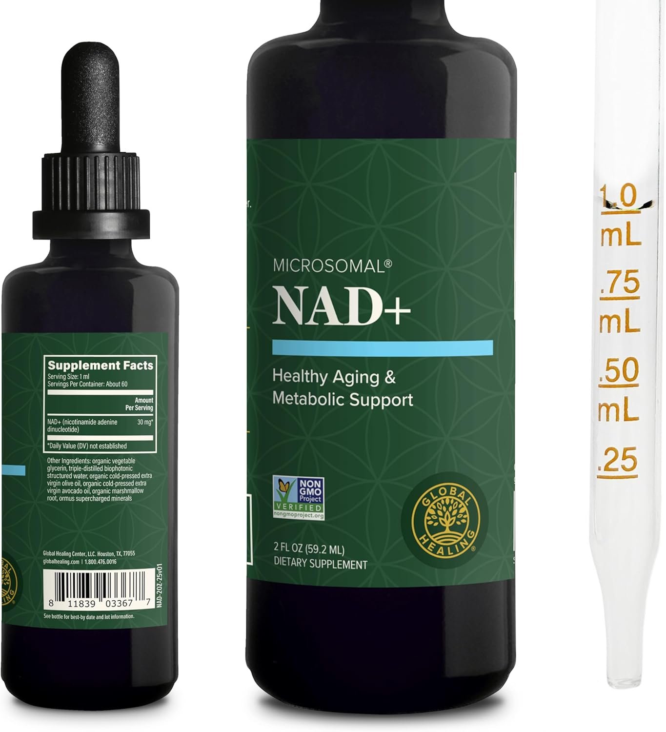 Global Healing Premium NAD+ Liquid Supplement – Sublingual NAD Drops – Liposomal NAD Plus Serum for Cellular Renewal – Nicotinamide Riboside Formula for Men & Women (2 Oz)