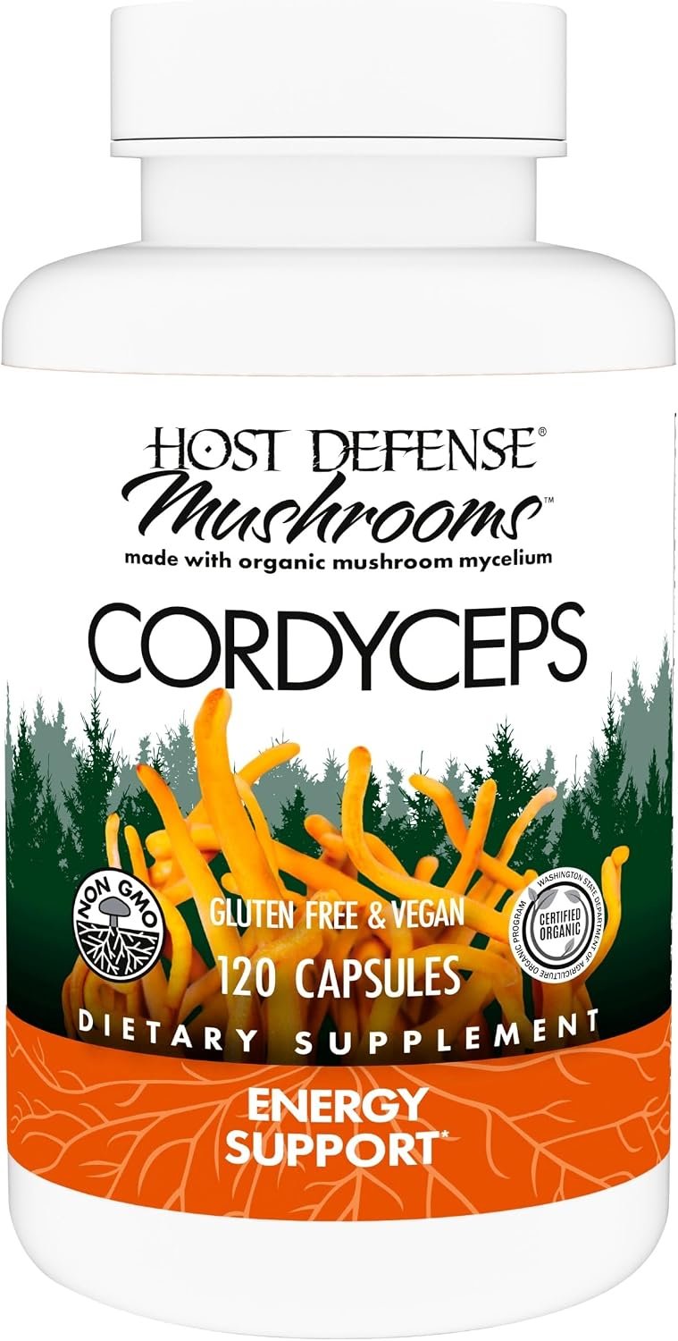 Host Defense Cordyceps Capsules – Immune & Energy Support Supplement – Kidney Health Supplement with Cordyceps – Fitness Support Supplement to Aid Oxygen Uptake – 120 Capsules (60 Servings)