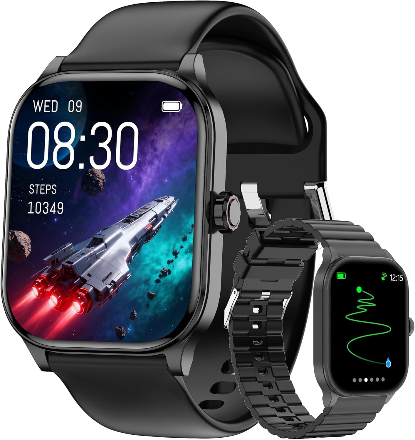 Odsslgw Smart Watch for Women Men, GPS Smartwatches with Heart Rate/SpO2/Sleep/Stress Monitor, 100+ Sports Fitness Watches, IP68 Waterproof Activity Tracker for Android/iOS Phone (Black, 1.96″_GPS)