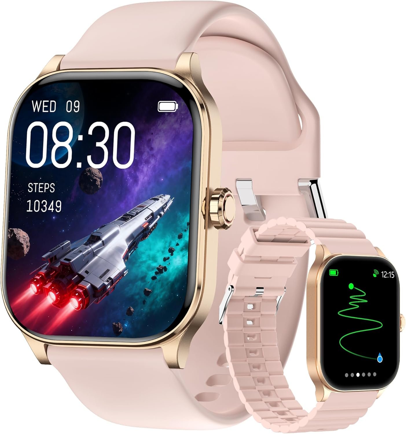 Smart Watch for Men Women(Answer/Make Call), GPS Smartwatches with Heart Rate/SpO2/Sleep/Stress Monitor, 100+ Sports Fitness Watch, IP68 Waterproof Fitness Tracker for Android/iPhone (Pink, 1.96″)