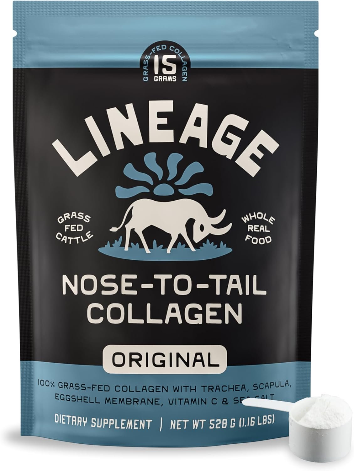 Lineage Provisions 100% Grass Fed Collagen Powder UNFLAVORED – Hydrolyzed Bovine Collagen Peptides with Trachea, Scapula, Eggshell Membrane – Collagen Protein Powder with Vitamin C – 30 Servings