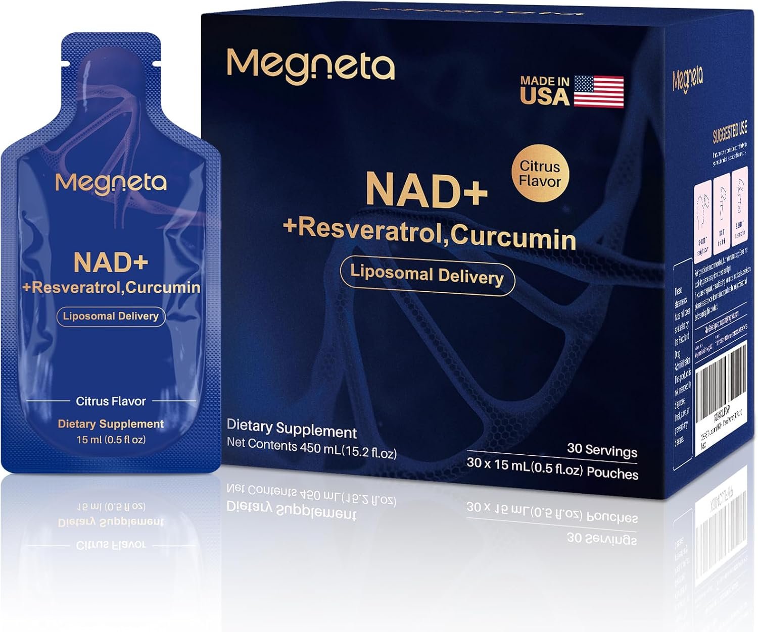 Liposomal NAD+ Supplement with Resveratrol, Anti-Aging, Energy Boost & Cellular Health Support, 15.2 fl. oz NAD Liquid for Men & Women (30 Pouch)
