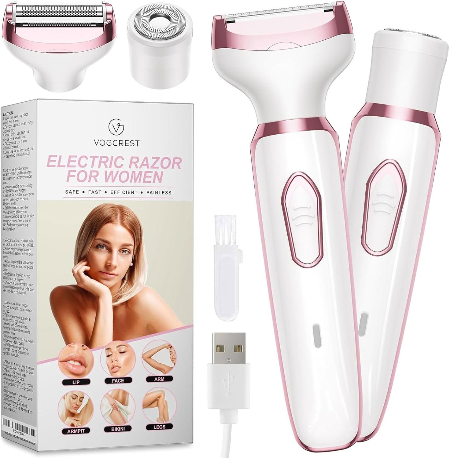 Electric Razor – Shaver – Trimmer for Women: 2 in 1 Painless Body Razors and Facial Hair Remover – Rechargeable Hair Removal Kit for Face Body Leg Bikini Underarm Arm