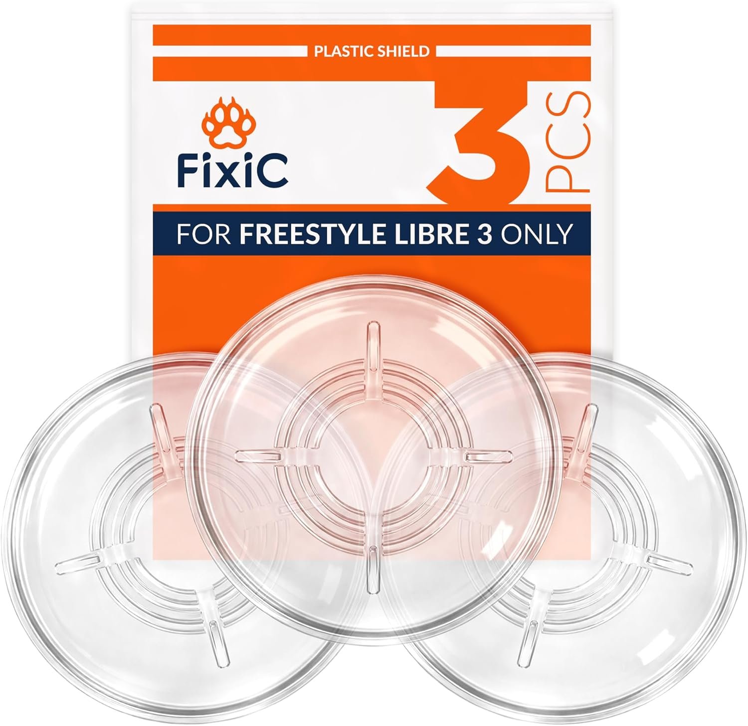 Fixic Hard Shields for Freestyle Adhesive Patch 3 PCS – Good for Libre 3 & Plus Only (Transparent)