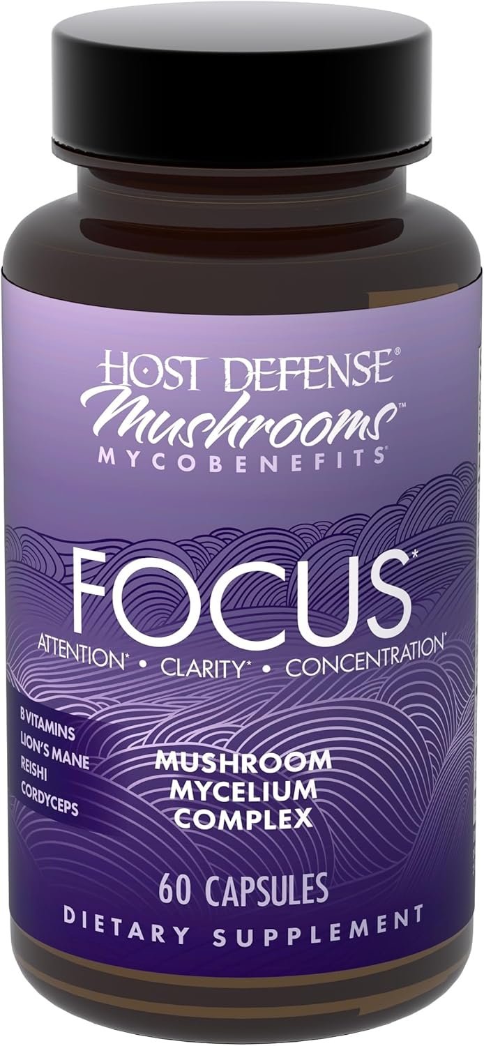 Host Defense MycoBenefits Focus Capsules – Mushroom Supplement for Brain Health Support – Neurological Function Aid for Adults – Includes Lion’s Mane, Reishi & B Vitamins – 60 Capsules (30 Servings)