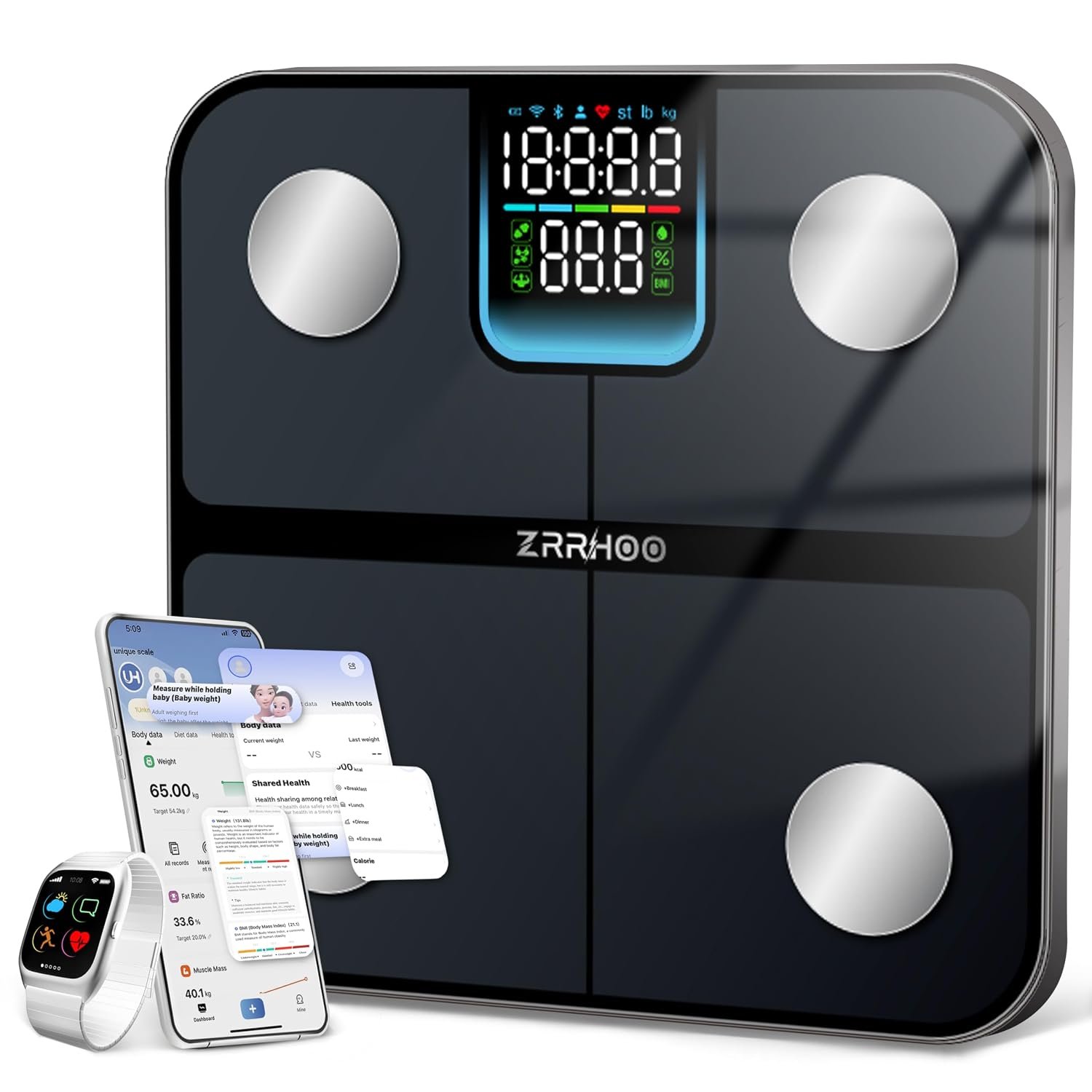 Smart Scale for Body Weight, Weight Scale for BMI, Body Fat, Muscle Mass,Bathroom Scale with 7-in-1 Display， 25 Body Composition Bluetooth Weight Scale for Health Monitoring with APP, 400lb
