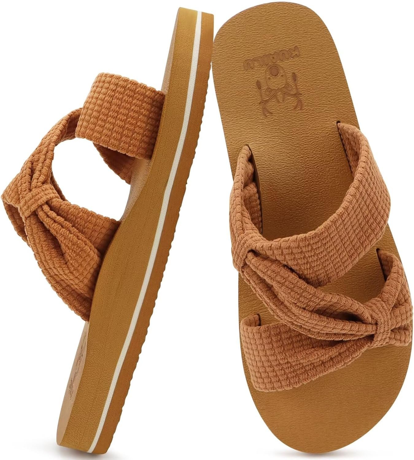 KuaiLu Womens Dressy Bow Sandals Arch Support Yoga Foam Cushion Comfortable Walking Slides Open Toe Summer Beach Indoor Outdoor Slippers