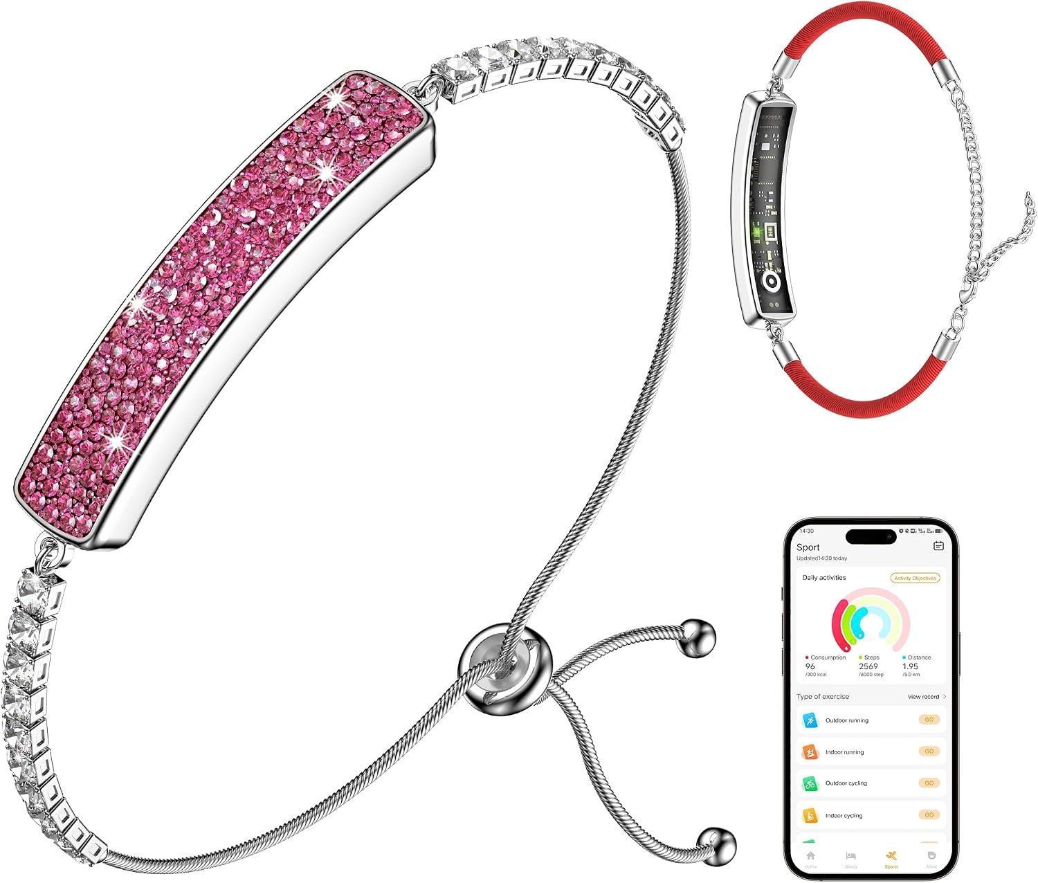 Smart Bracelet for Women – Fitness Tracker with Heart Rate, Sleep & Step Tracking, 1ATM Water Resistant, Multi-Sport Modes, Fitness Tracking Wearable with Free App, 2 Bands(Pink)