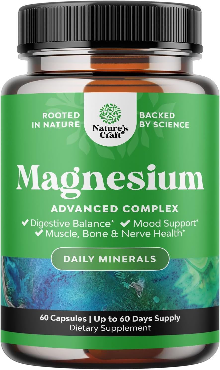 High Absorption Magnesium Complex Supplement – Magnesium Oxide 500mg with Citrate 500mg for Sleep and Mood Support – Pure Citrate per Serving for Muscle Stomach and Digestion – 60 Count