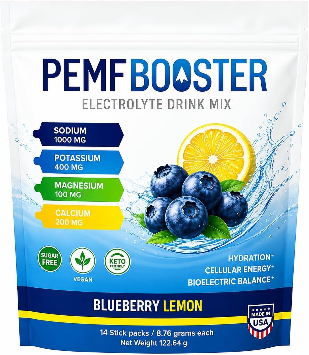 Electrolyte Drink Mix – Blueberry Lemon Flavor – Advanced Hydration Powder with Sodium, Potassium, Magnesium & Calcium – Sugar-Free, Keto-Friendly – 14 Servings