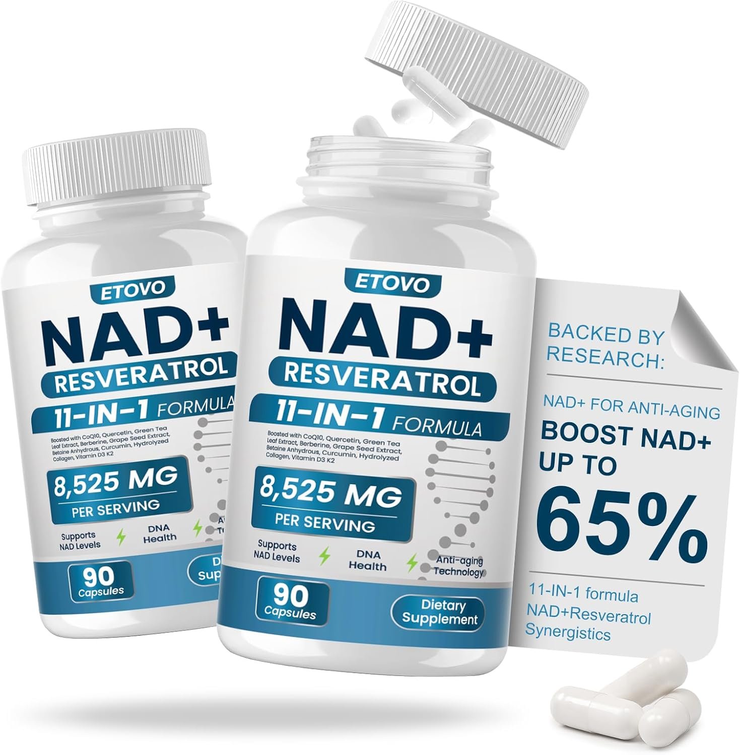 NAD+ Supplement, 8525 mg Liposomal NAD Resveratrol Supplement for Women and Men with Coptisine Quercetin Curcumin Supports Cellular Health, Energy & Healthy Anti-Aging 180 Counts