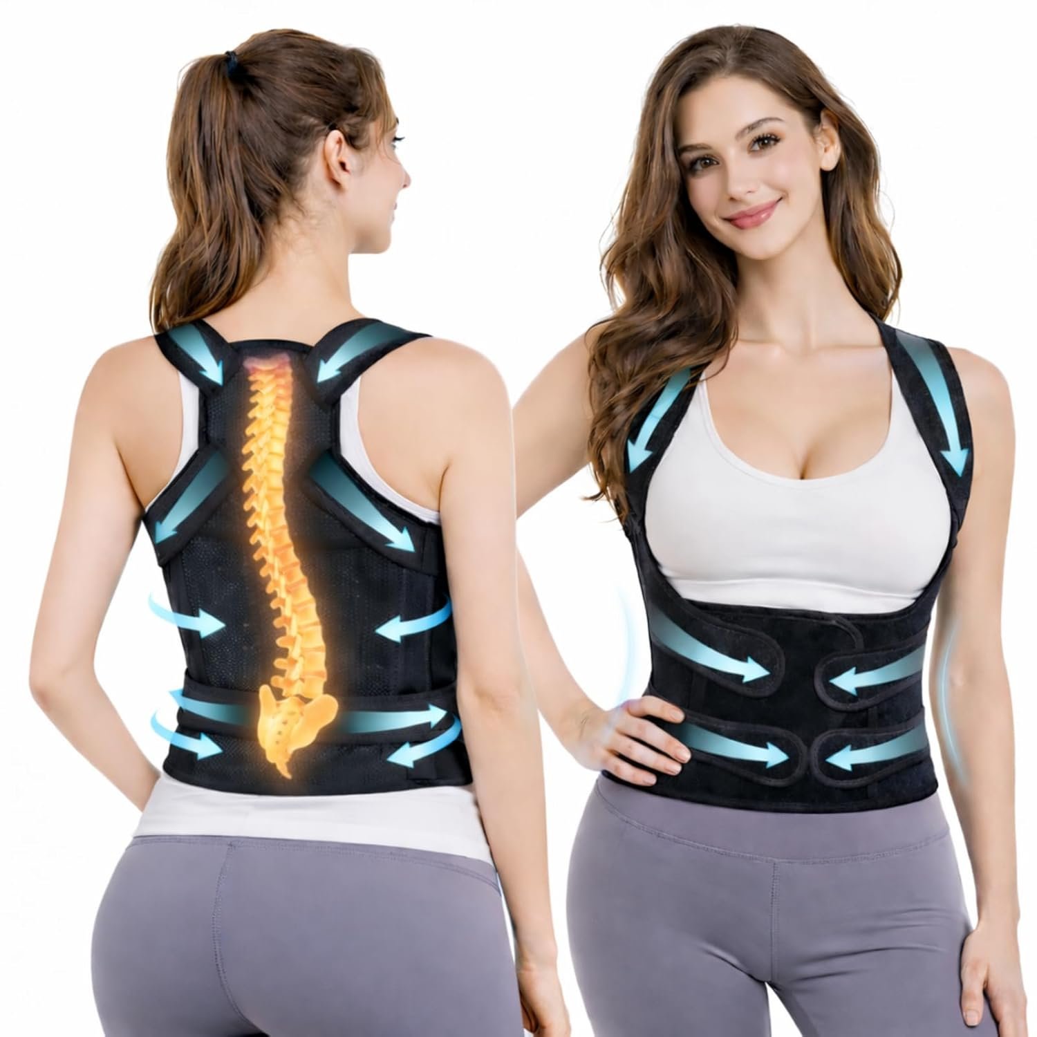 Posture Corrector for Men and Women – Dual-Zone Elastic Design with Adjustable Straps, Helps Improve Posture and Relieve Back Discomfort, Comfortable for Office Wear (Black, Medium)