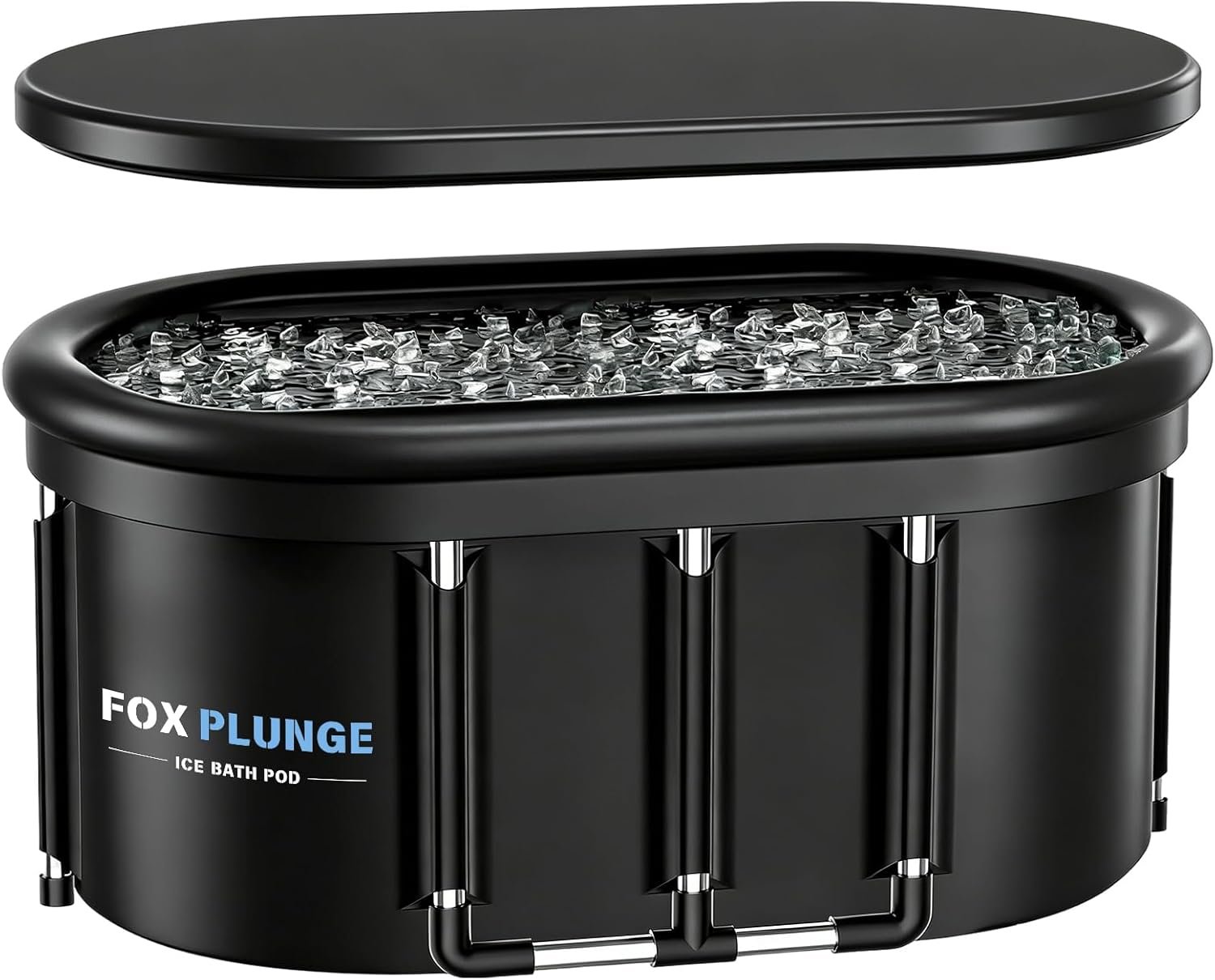 116-Gallon XL Oval Ice Bath Tub – Portable Foldable Long Cold Plunge Tub for Athletes with Dual Drain Valves & Dust Cover, Chiller Compatible for Home & Gym Recovery