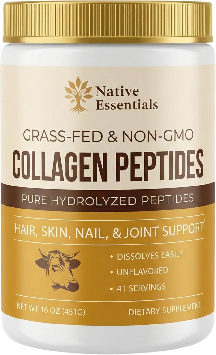 Multi Collagen Peptides Powder Grass Fed – Hydrolyzed Type I III – Hair Skin Nails Joints – 16oz