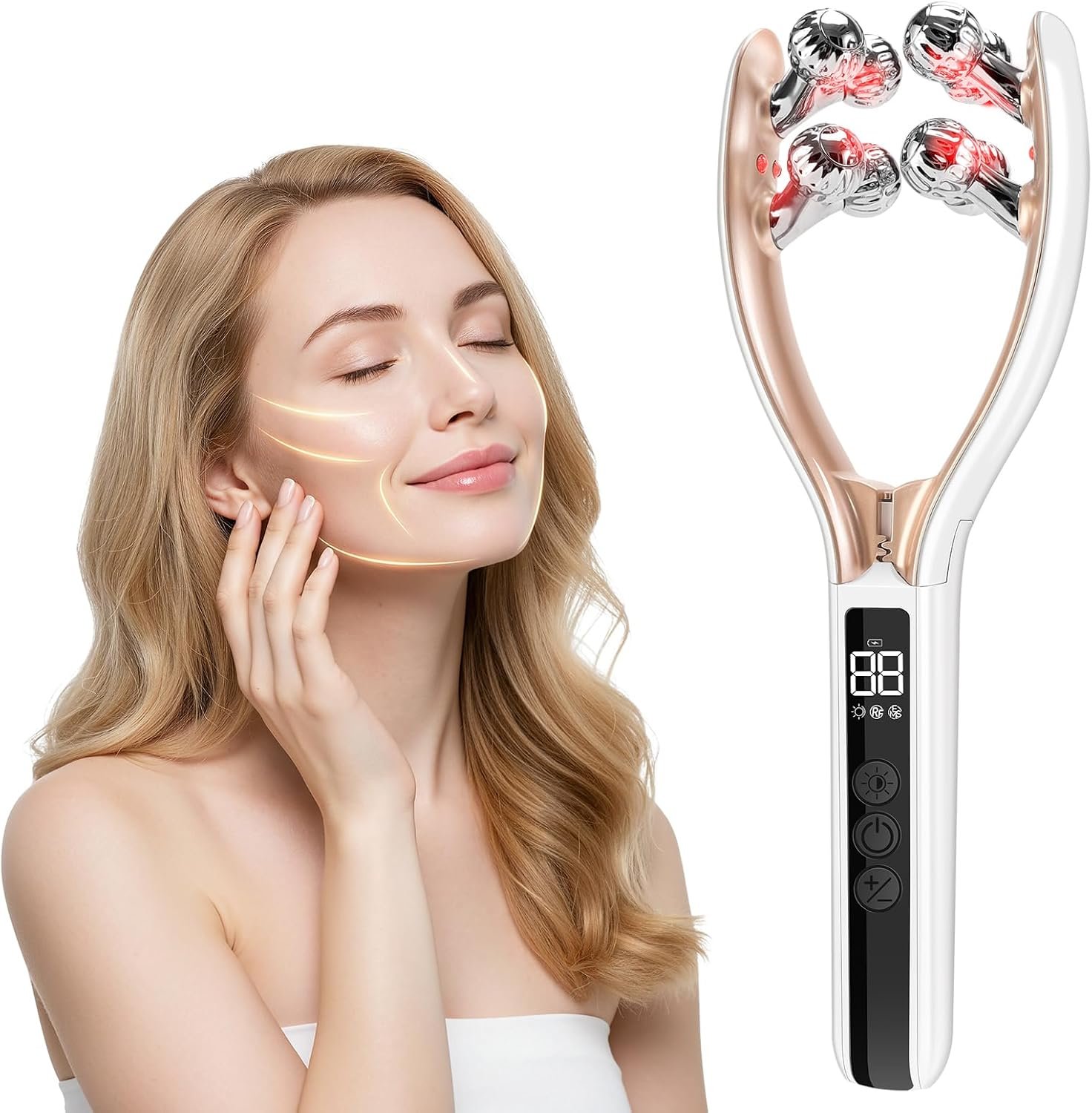 Facial Massager, Face Roller for Jawline Sculpting and Puffiness Care, Wireless V-Shape Face and Neck Massager, Facial Roller Lymphatic Drainage Rechargeable Skincare Tool for Home Use