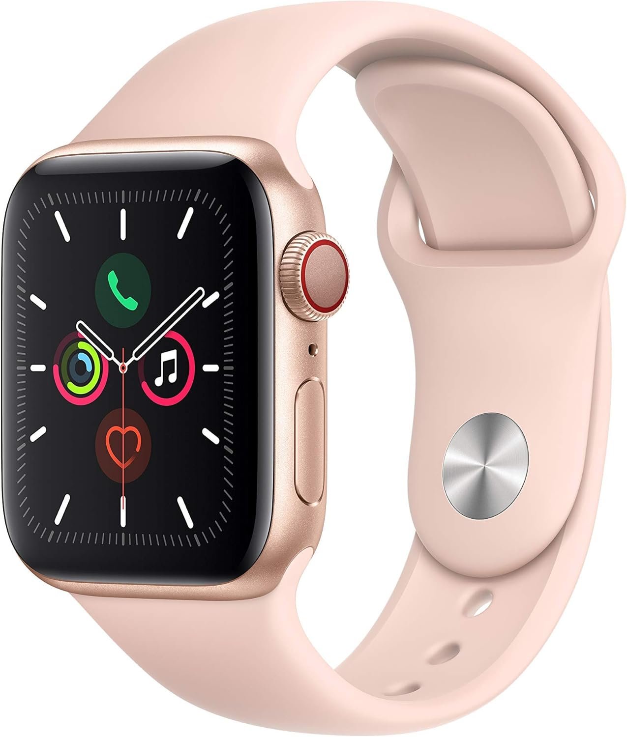 Apple Watch Series 5 (GPS + Cellular, 40MM) – Gold Aluminum Case with Pink Sport Band (Renewed)