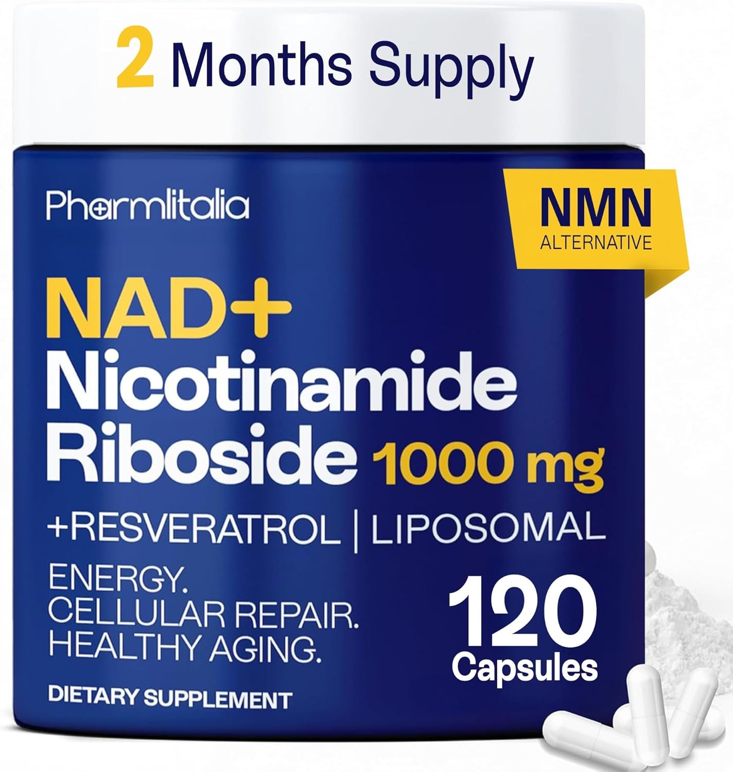 Liposomal NAD+ Supplement with Resveratrol – Nicotinamide Riboside 1000 Mg – NAD Supplements for Women & Men – NMN Supplement Alternative – Advanced NAD Resveratrol for Cellular Energy – 120 Capsules