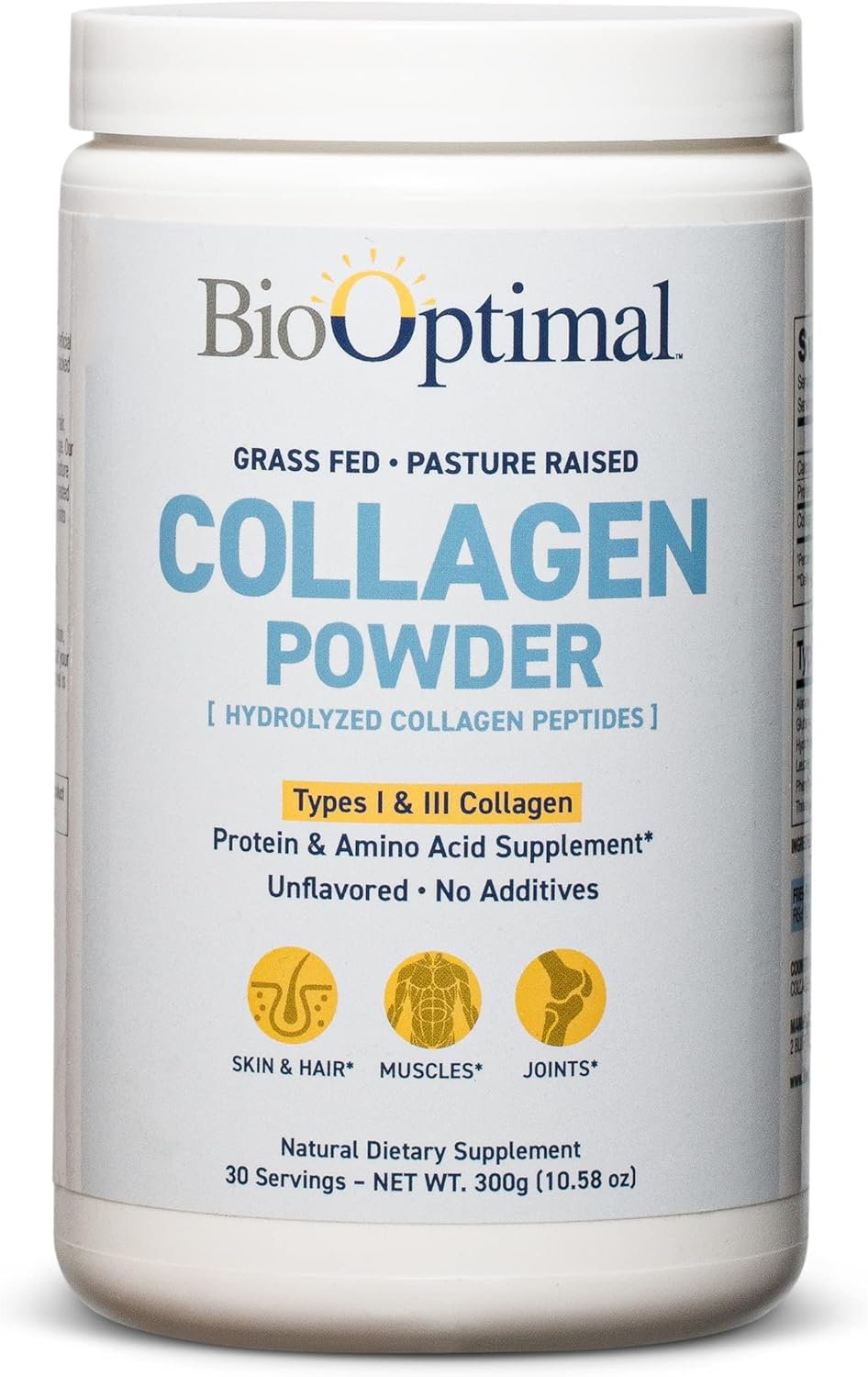 BioOptimal Collagen Peptides Powder – Grass-Fed, Pasture-Raised Hydrolyzed Protein Supplement for Skin, Hair, & Nails – Non-GMO, Zero Sugar Daily Supplement for Men & Women (30 Servings)