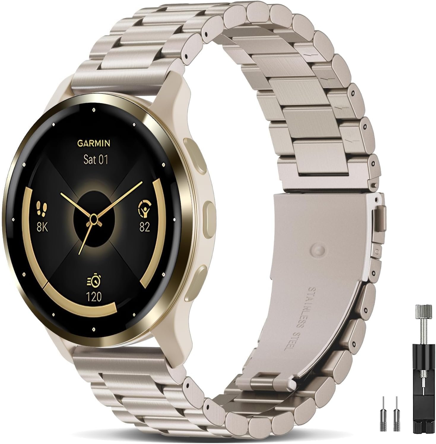 Compatible with Garmin Venu 3S Watch Band/Venu 4 41mm/Venu 2S/Vivoactive 4S/Vivomove 3S/Forerunner 255S/Forerunner 265S, 18mm Quick Release Stainless Steel Metal Strap Wristband for Women Men