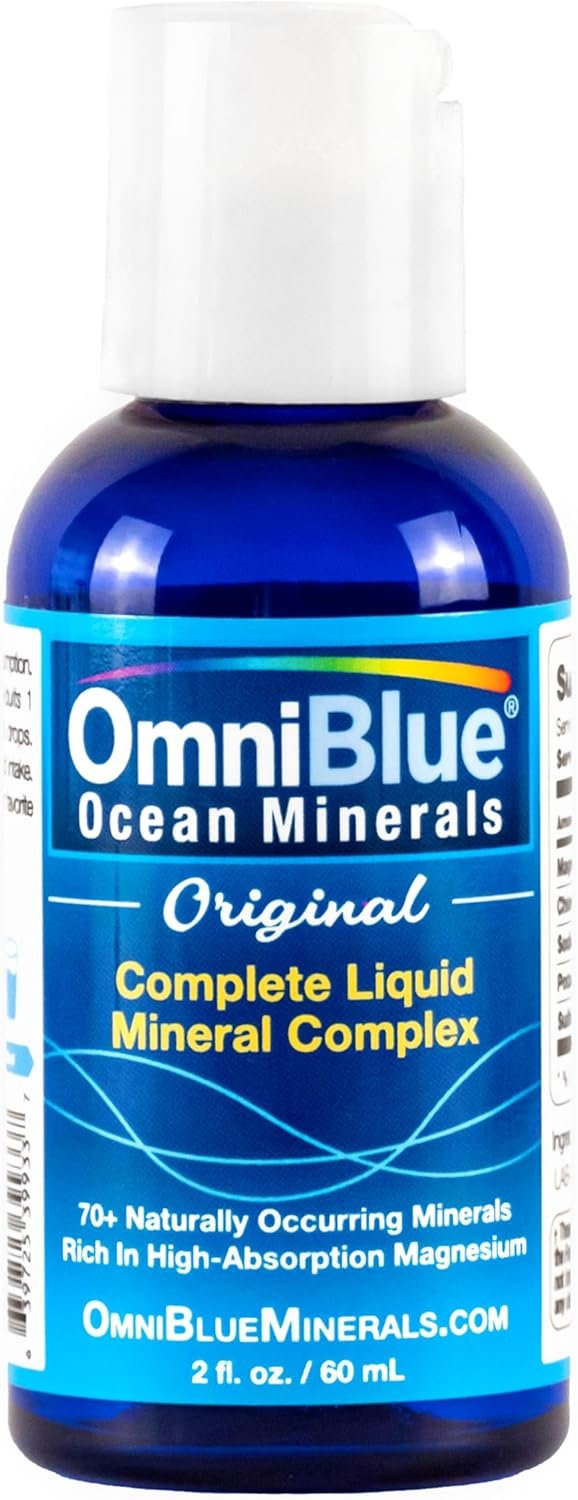 OmniBlue Ocean Minerals – 70+ Trace Minerals & Liquid Magnesium – Potassium, Chloride- Low Sodium – Natural Support for Sleep, Digestion, Regularity, Hydration & Electrolyte Balance (2 oz)