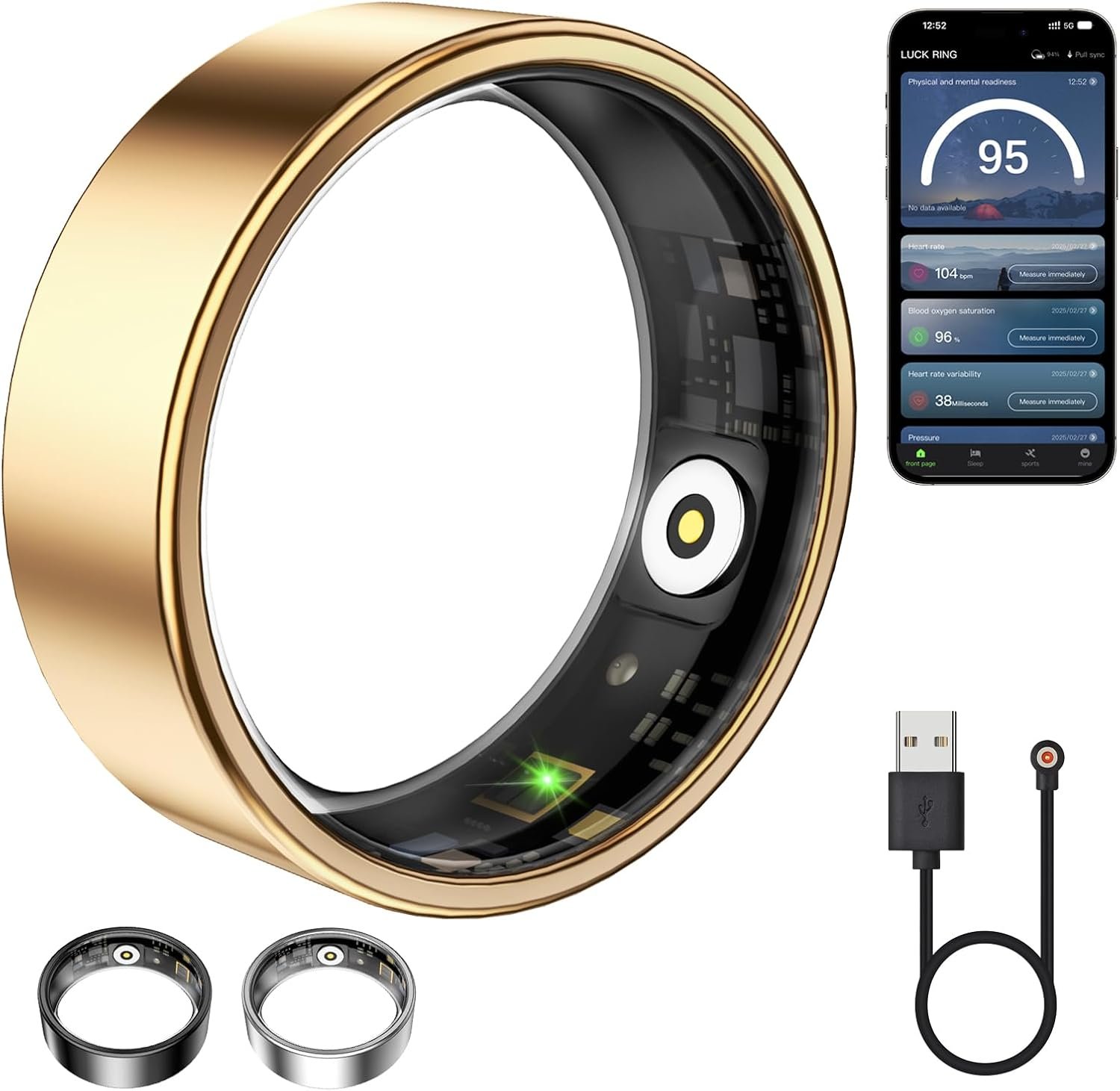 Smart Ring for Women & Men, Fitness Tracker with Heart Rate, Blood Oxygen, Sleep Monitoring, No Subscription, Long-Lasting Battery (Rose Gold, 9#)