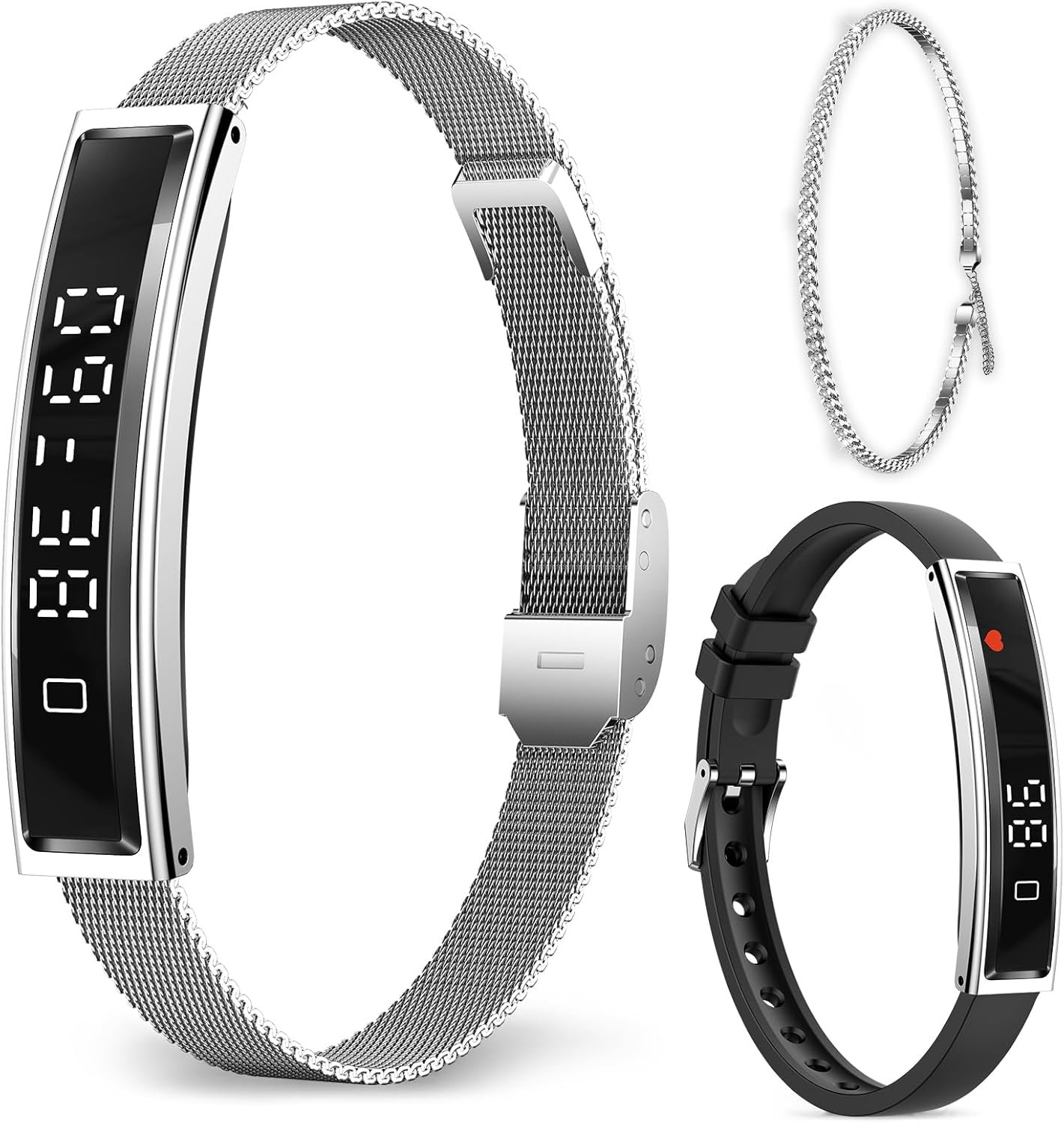 Smart Bracelet for Women Men, Slim Fitness Tracker Smart Wristband with Heart Rate/Blood Oxygen/Sleep Monitor/Pedometer,12 Sports Activity Tracker, Smart watch for Android iPhone,2 Bands,Silver