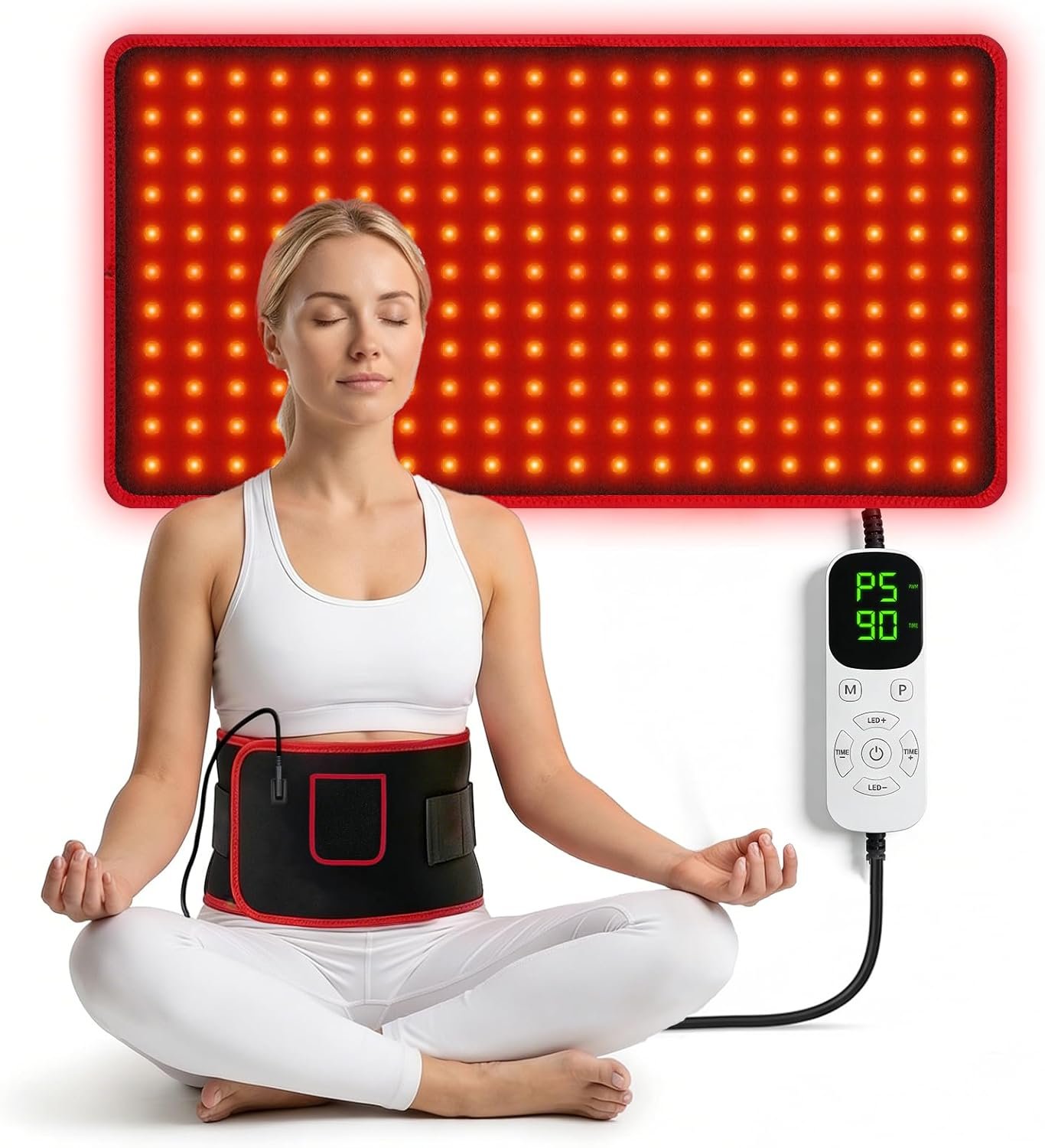 Red Light Therapy Mat for Body Pain Relief, 660nm & 850nm Near Infrared Light Pad, LED Redlight Blanket with Lightness Timer Pulse Control for Back Belly Knee Joints Muscle(Black) 24″x12″