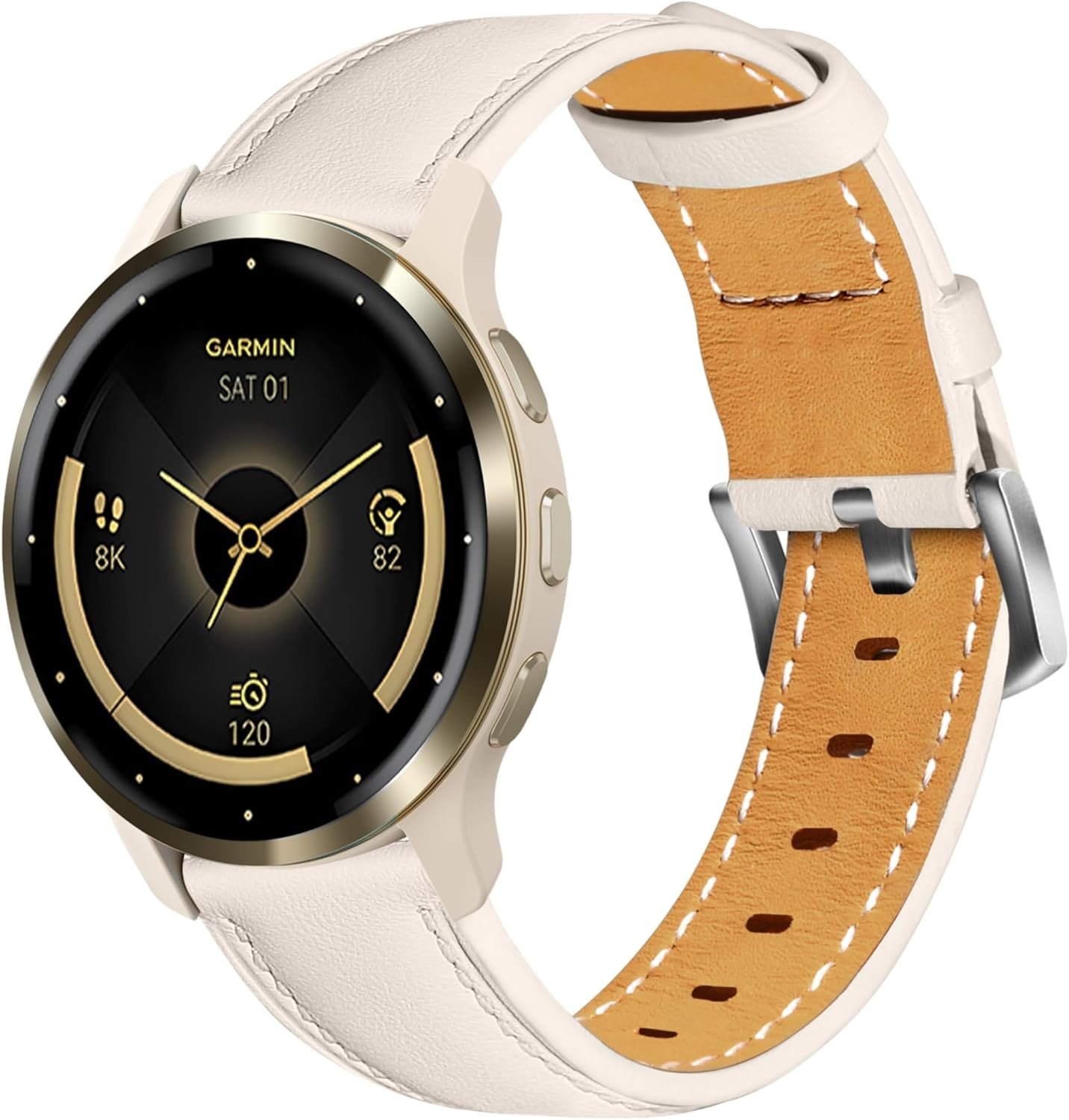 Laband 18mm Leather Watch Band Compatible with Garmin Venu 3S 41mm/Venu 4 41mm/Venu 2S/Vivoactive 4S/Vivomove 3S/Forerunner 265S/Forerunner 255S, Genuine Leather Soft Strap Wristband for Women Men