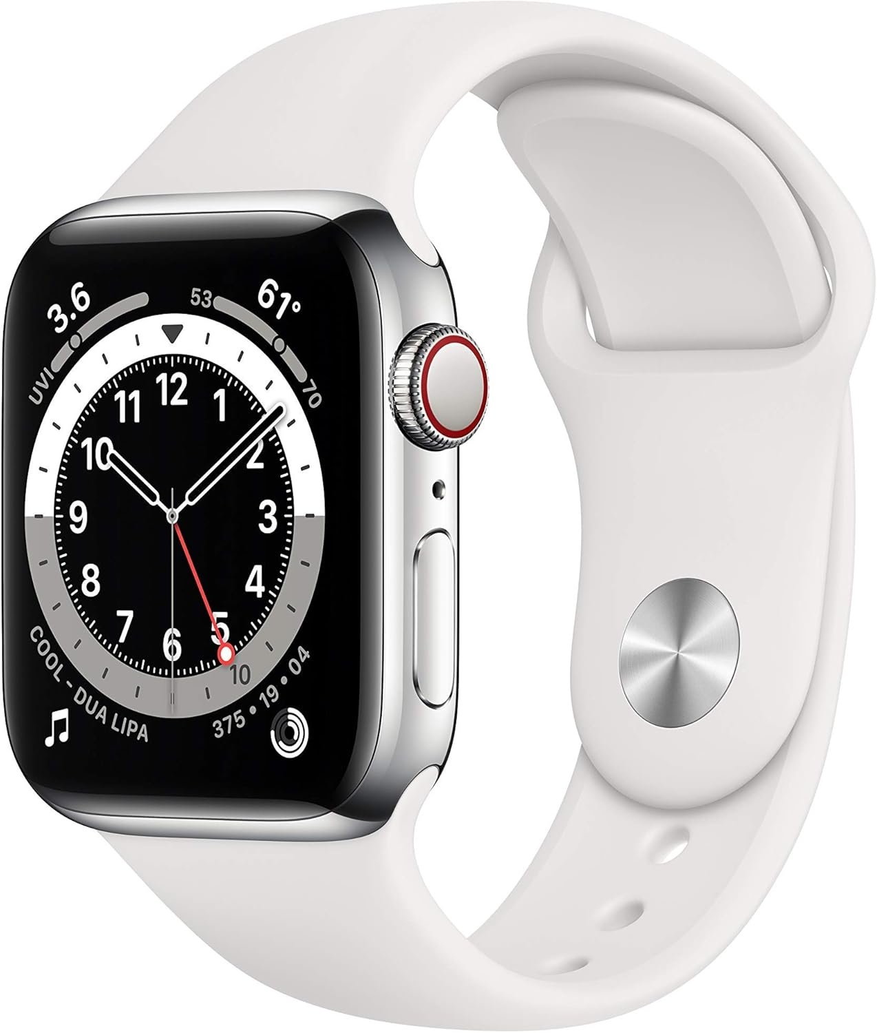 Apple Watch Series 6 (GPS + Cellular, 40mm) – Silver Stainless Steel Case with White Sport Band (Renewed)
