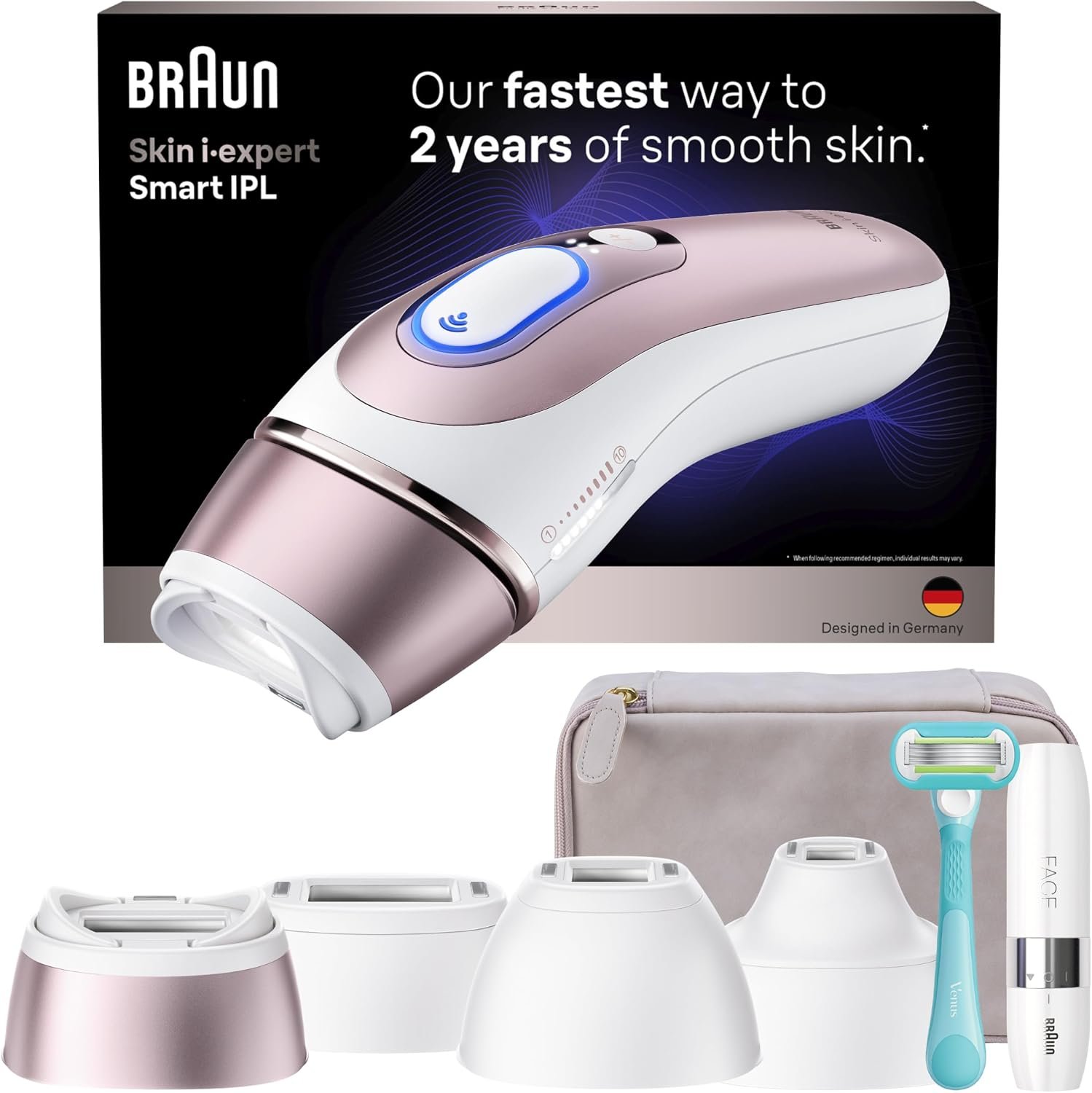 Braun Smart IPL, Skin i·Expert Pro 7, VOGUE’s Best Hair Removal Device, IPL Hair Removal for Women and Men, Permanent Laser Hair Reduction At-Home, World’s 1st Smart App, 4 Heads, IPL7387