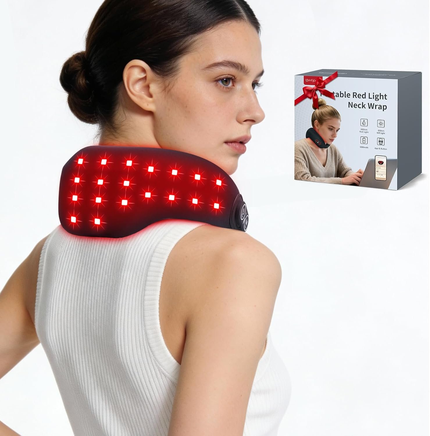 Comfytemp Cordless Red Light Therapy for Neck, Wearable Near Infrared Light Therapy Neck Wrap, Portable Wireless Light Wrap for Travel Home Office Use, 5W 660nm & 850nm, Gifts for Women Mom Men Dad