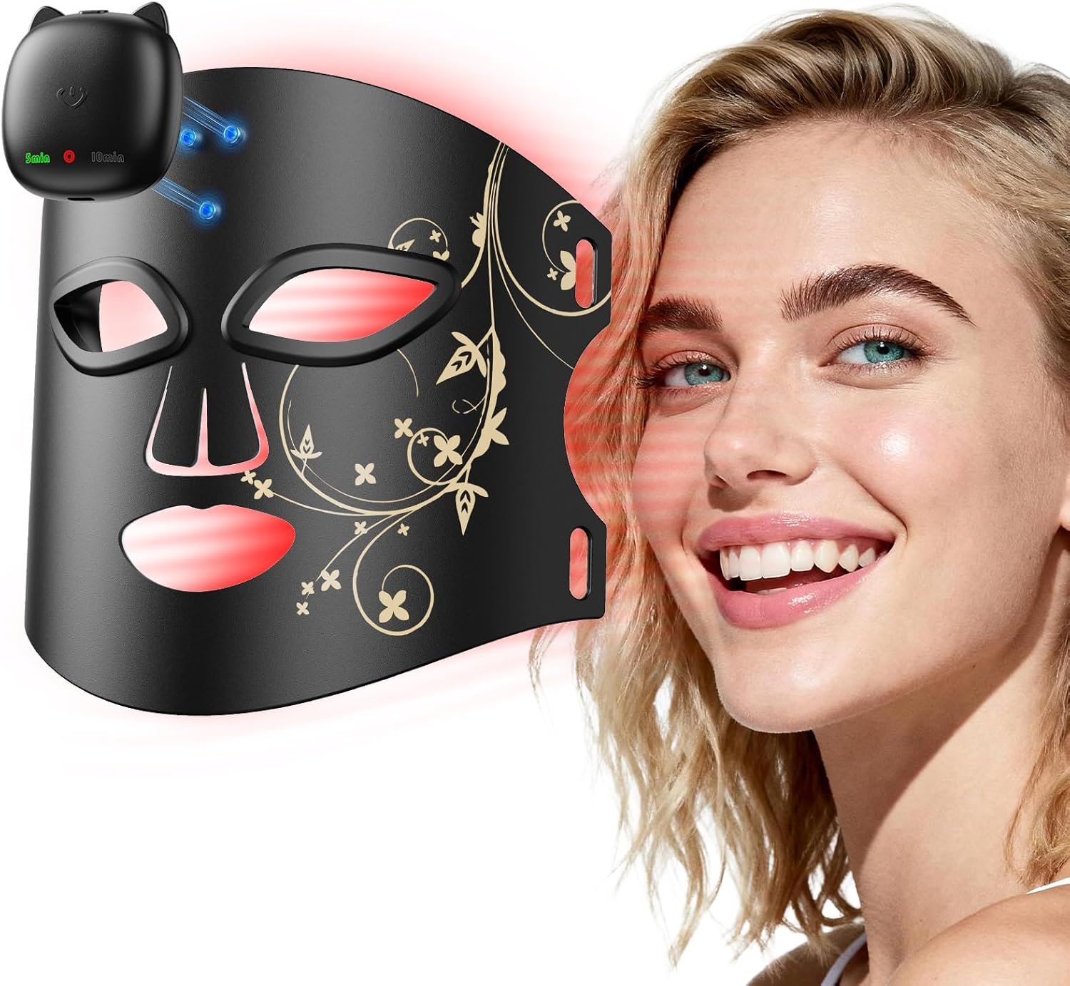 FDA Cleared Red Light Therapy Mask for Face, RB-008J LED Light Therapy Mask with Infrared/Blue/Red+Blue Modes for Wrinkles & Mild to Moderate Acne, Home-Use LED Face Mask