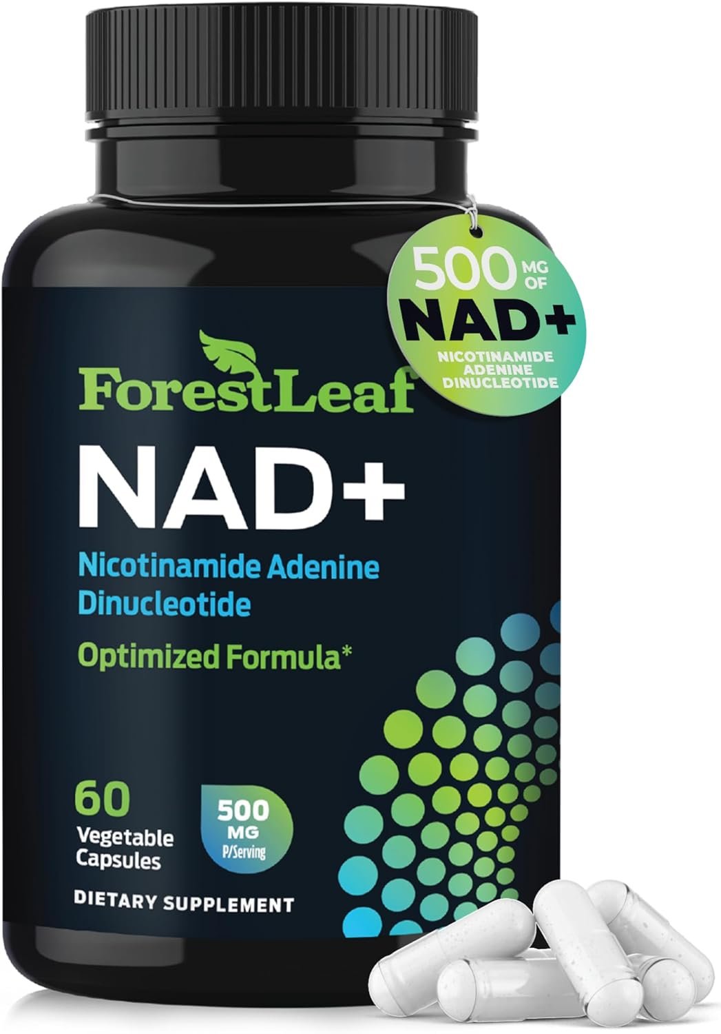 NAD+ Supplement – 500mg of Pure NAD Plus for Energy, Focus, Skin & Anti-Aging Support – Gluten Free Non-GMO NAD Supplements for Women & Men (60 Count, NAD +)