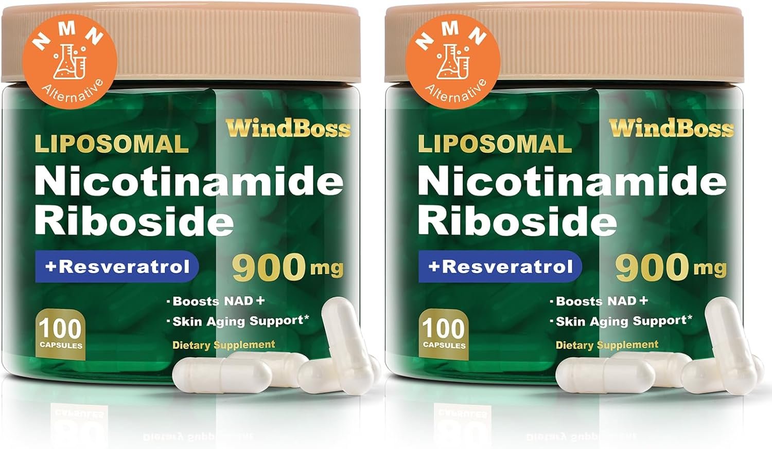 Liposomal NAD+ Supplement with Nicotinamide Riboside & Resveratrol, NAD Booster for Cellular Energy, Anti-Aging & Metabolism – NMN Alternative, NAD Supplement for Men & Women – 2pcs